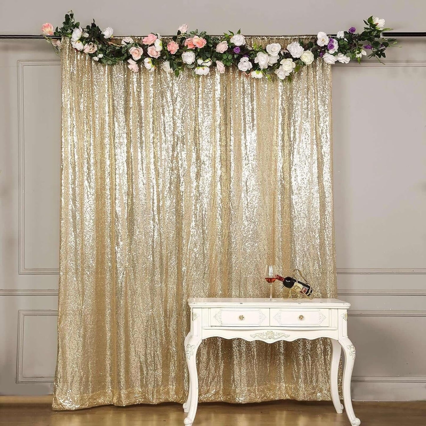 8ft Champagne Sequin Photo Booth Backdrop for Stunning Events