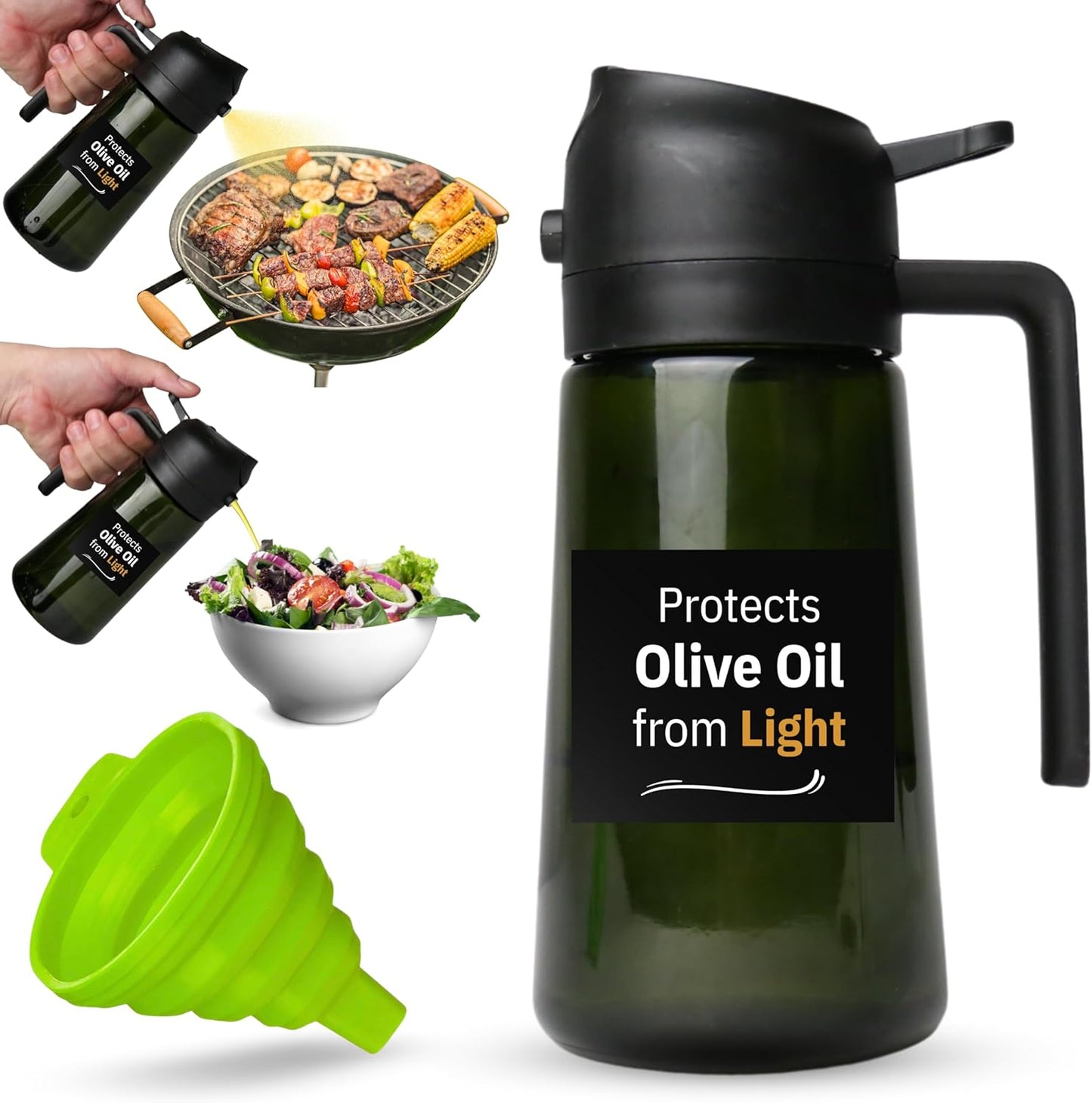 CMJ PRO Dark Green Glass Oil Sprayer - 16oz Kitchen Grade for Cooking, Air Fryer, BBQ