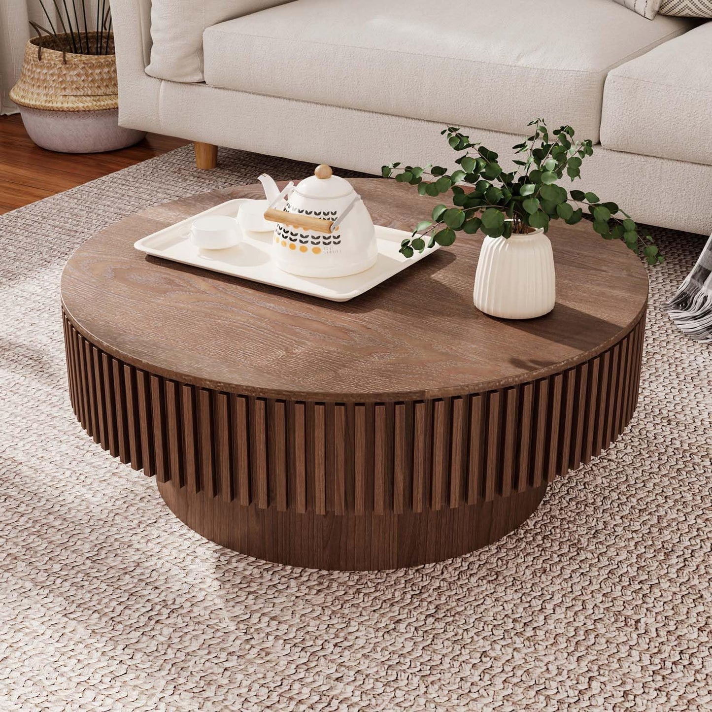 Modern Round Coffee Table with Storage for Small Spaces