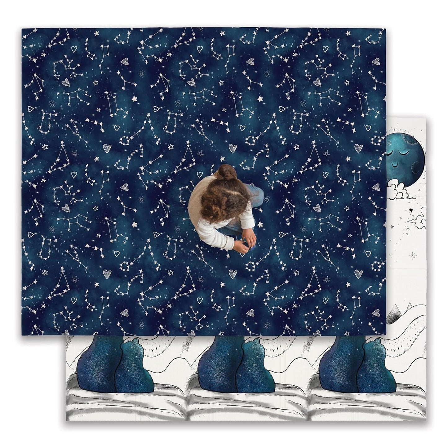 Large Folding Foam Play Mat for Infants - Galaxy Bears Design