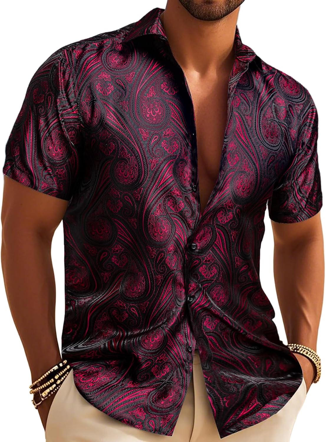 Men's Silk Shirt Paisley Floral Jacquard for Any Occasion