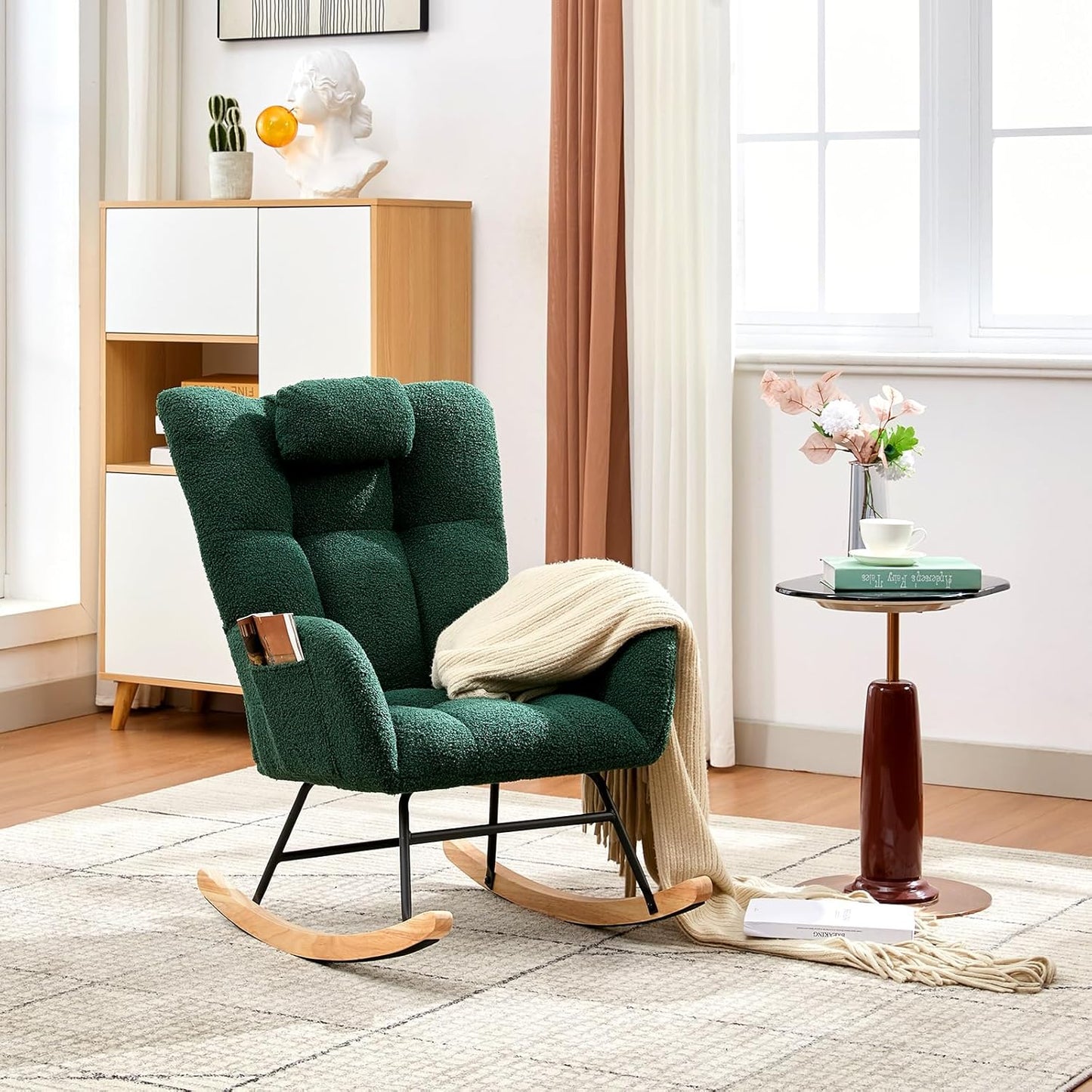Nursery Rocking Chair with Wood Legs and Padded Seat Comfort