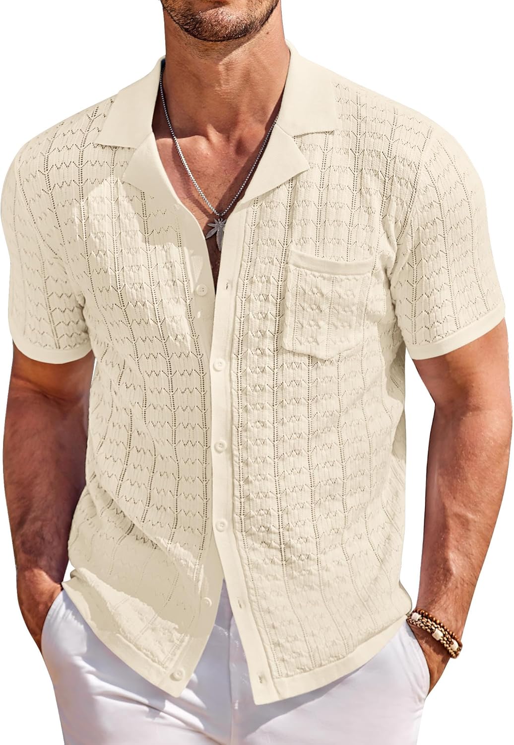 COOFANDY Men's Knit Button Down Shirt for Summer Casual Wear