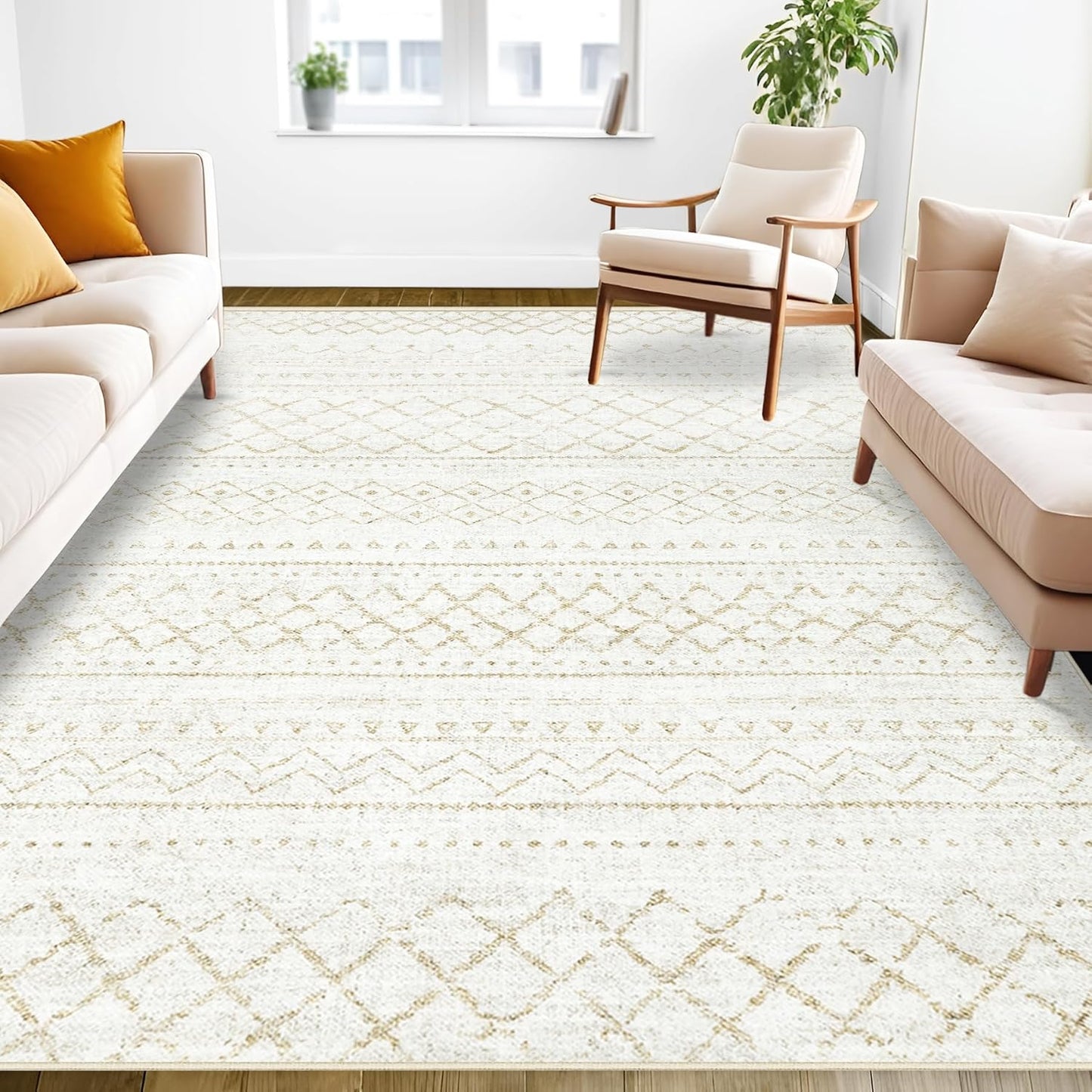 Boho Geometric Area Rug 5x7 - Soft Non-Slip Indoor Carpet