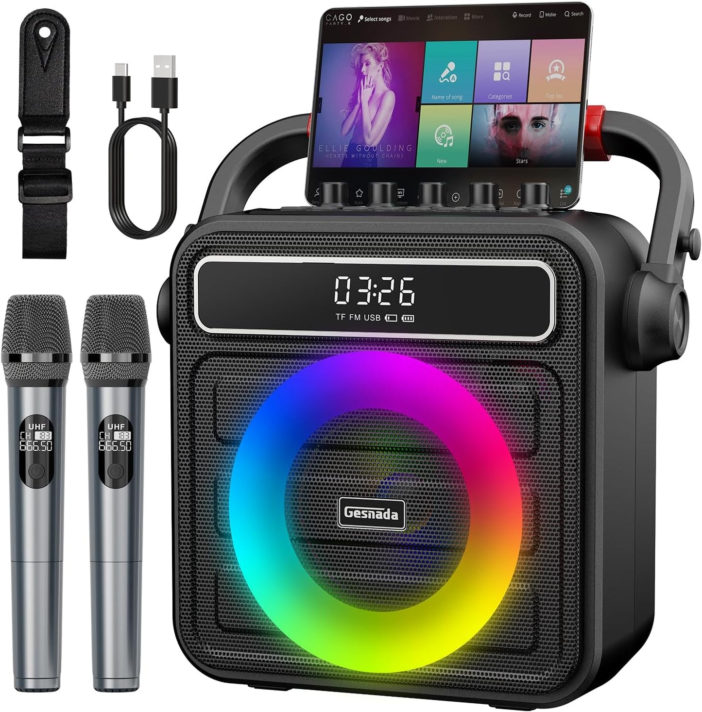 Portable Karaoke Machine - Wireless Mics, RGB Lights, Outdoor Fun!