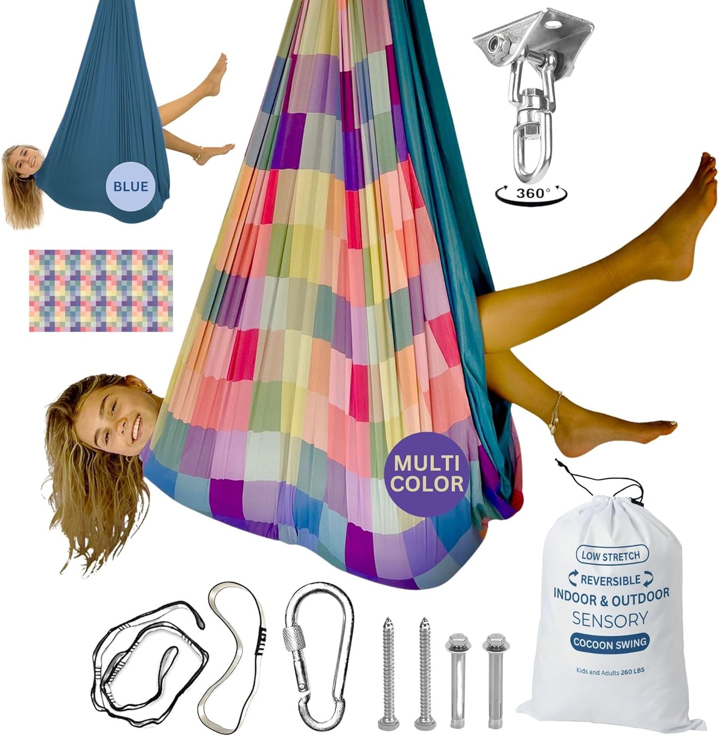 Double Layer Reversible Sensory Swing for Kids and Adults