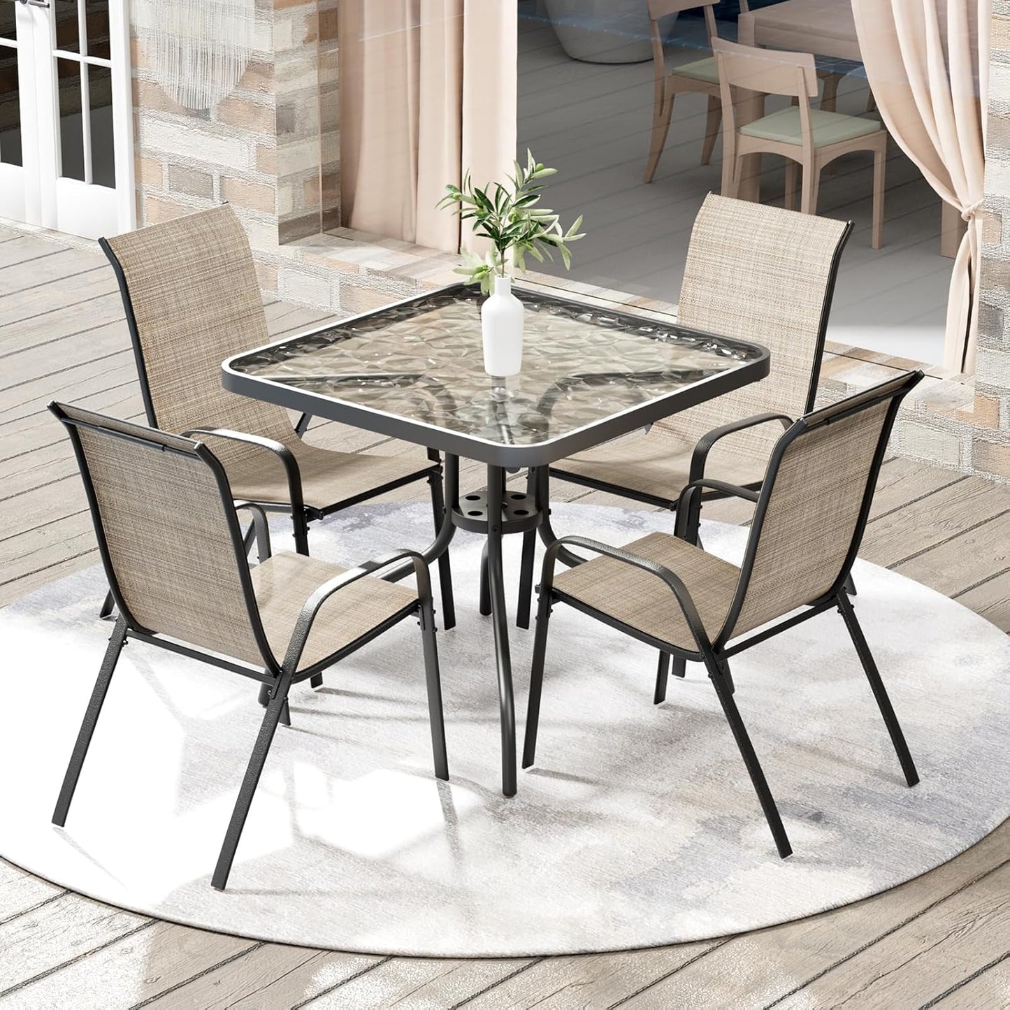 Arlopu 5 Piece Outdoor Patio Dining Set for Garden and Poolside