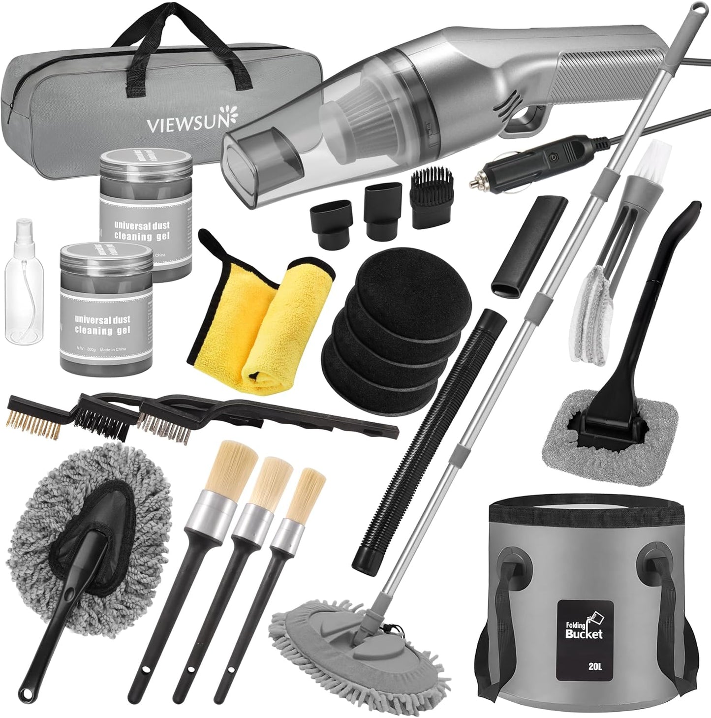 Viewsun 21Pcs Car Cleaning Kit - Powerful Vacuum & Complete Set!