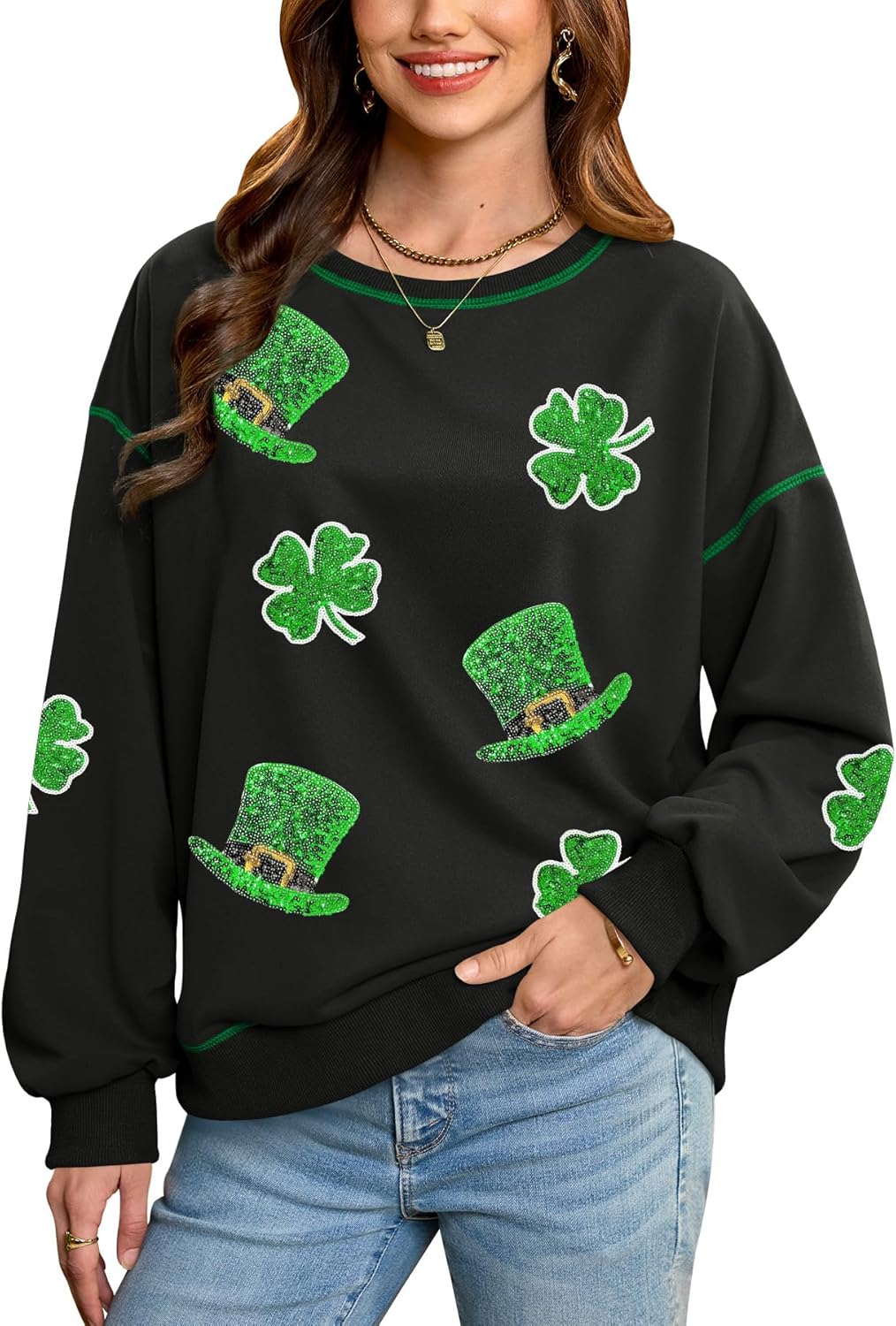 St. Patrick's Sequin Crewneck: Sparkle in Style!