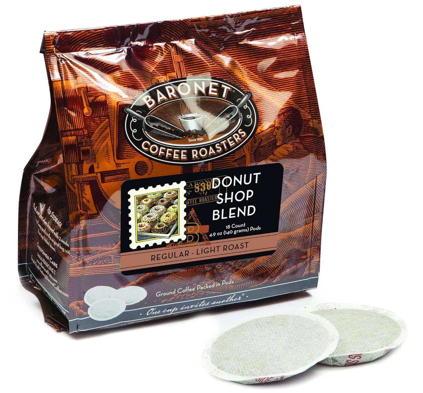 Baronet Donut Shop Coffee Pods- 54 Single Serve Pods- Medium Roast
