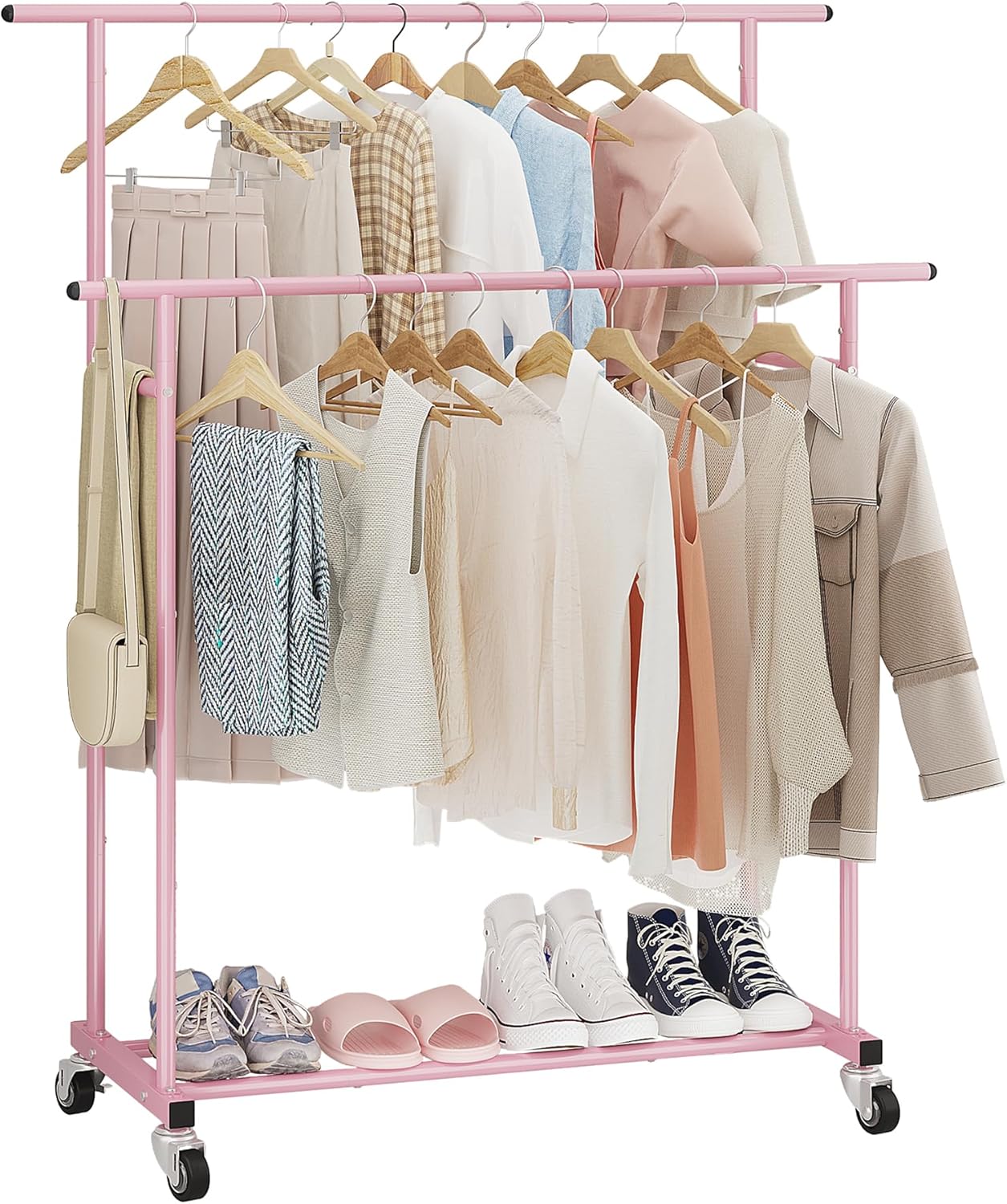 Calmootey Double Rod Clothing Garment Rack for Home and Store