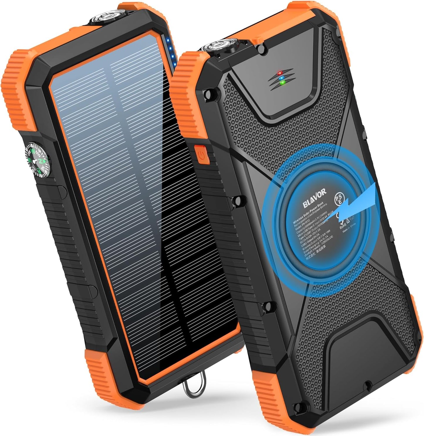 BLAVOR Solar Power Bank 20000mAh - Fast Charge, Wireless Charging, Waterproof