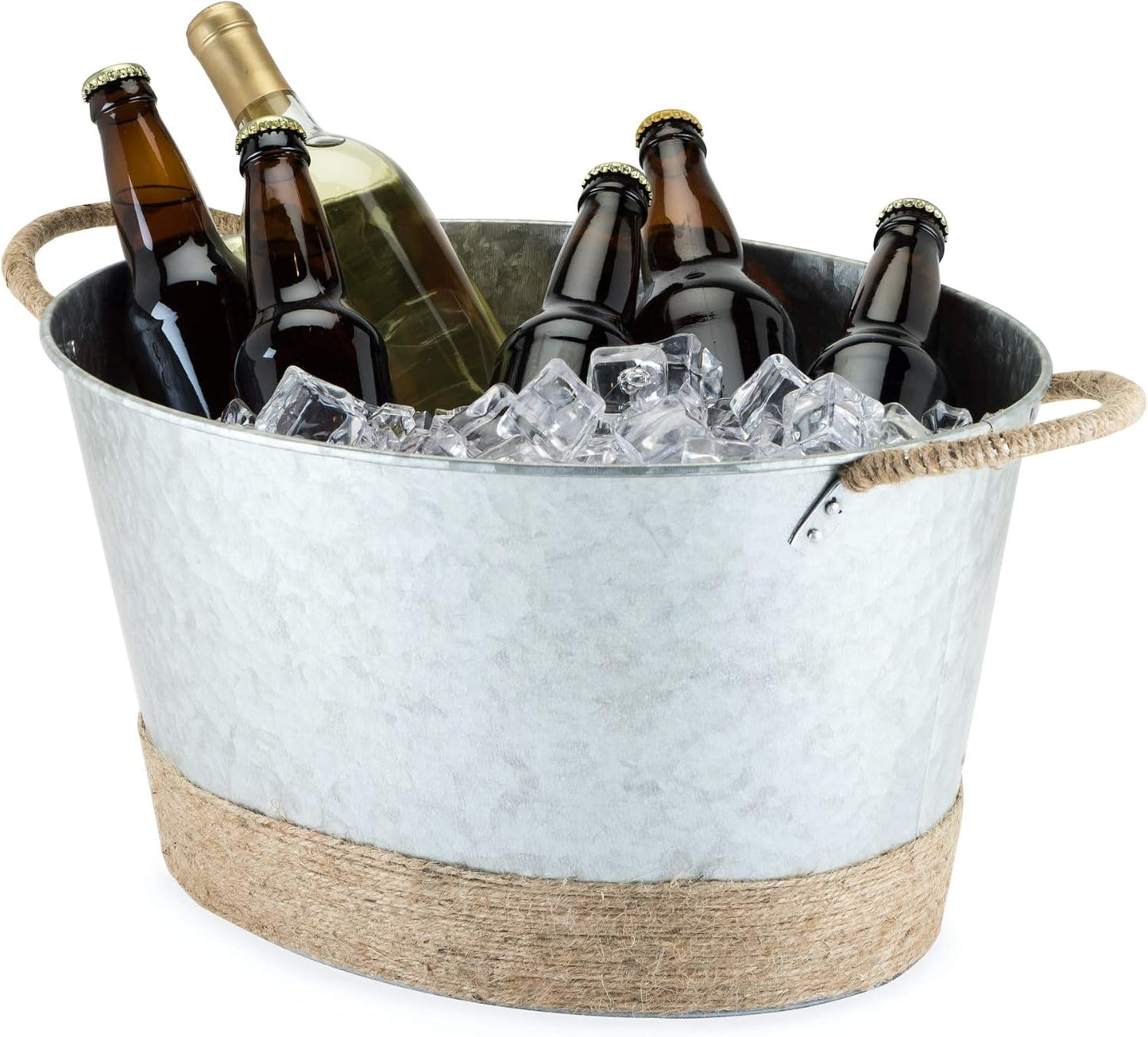 Twine Seaside Jute Rope Wrapped Galvanized Ice Beverage Tub