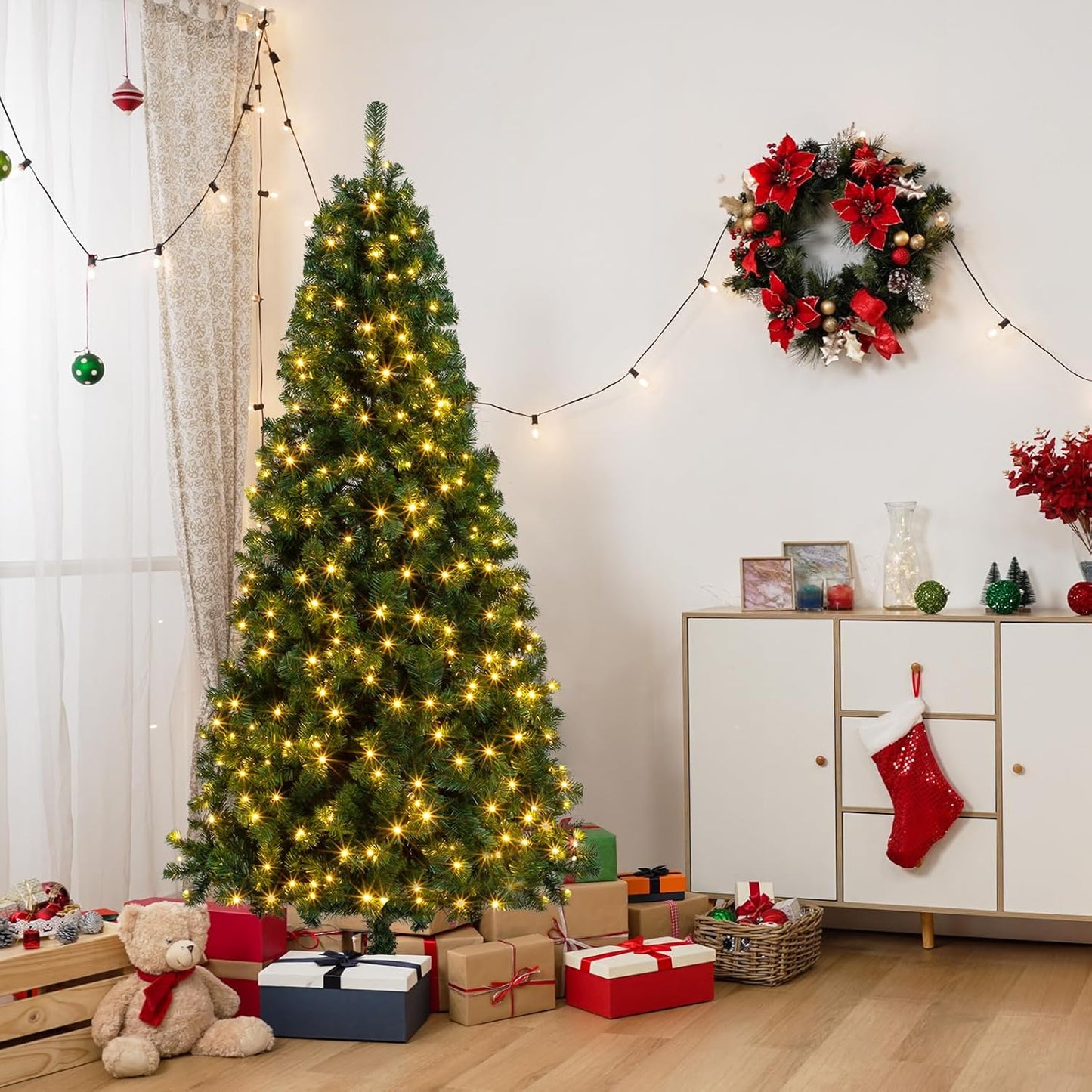 VINGLI 7ft Christmas Tree with 200 Warm LED Lights