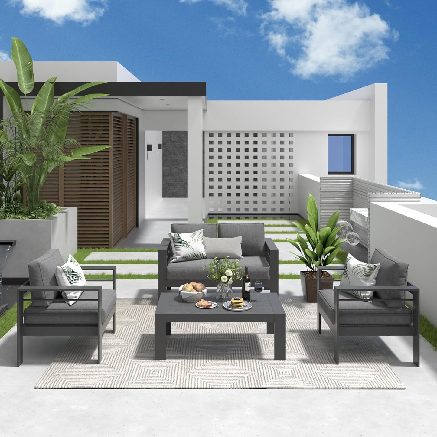 Solaste Outdoor Aluminum Furniture Set - 4 Piece Patio Sofa