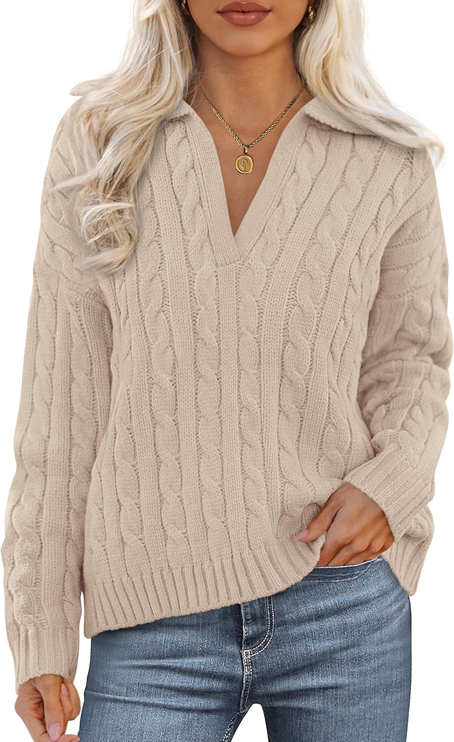 PRETTYGARDEN Fall Cable Knit Sweaters for Women 2025 V Neck