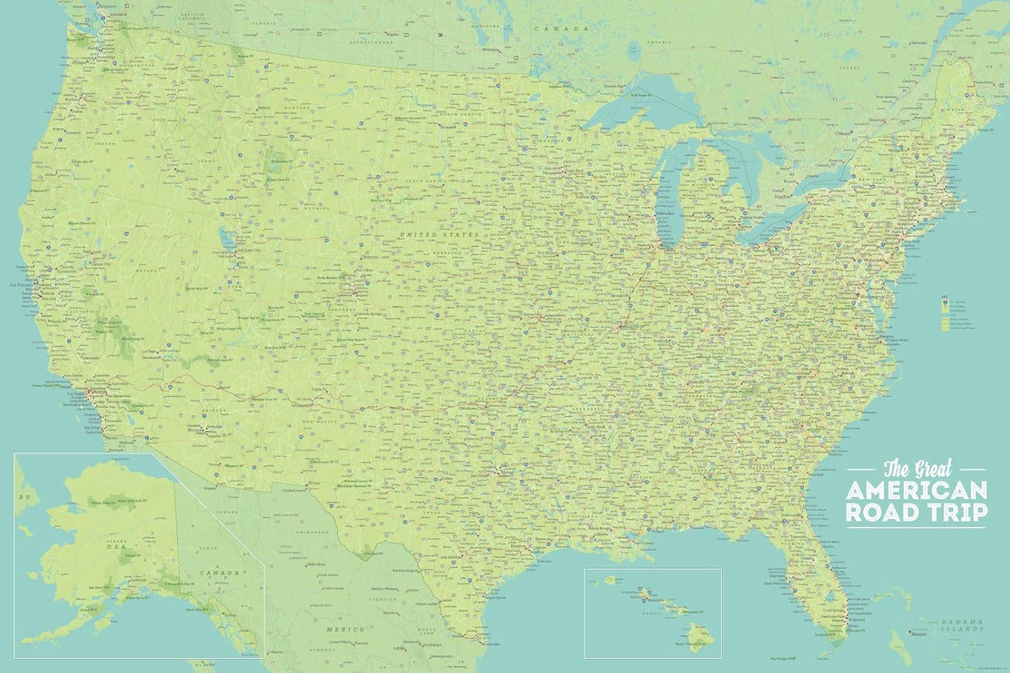USA Road Trip Highway Tracing Map 24x36 Poster for Travelers