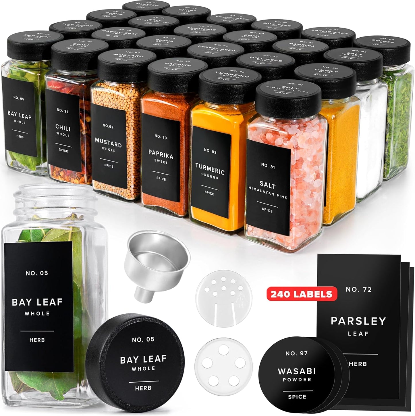 Glass Spice Jars with Labels for Organized Kitchen Storage