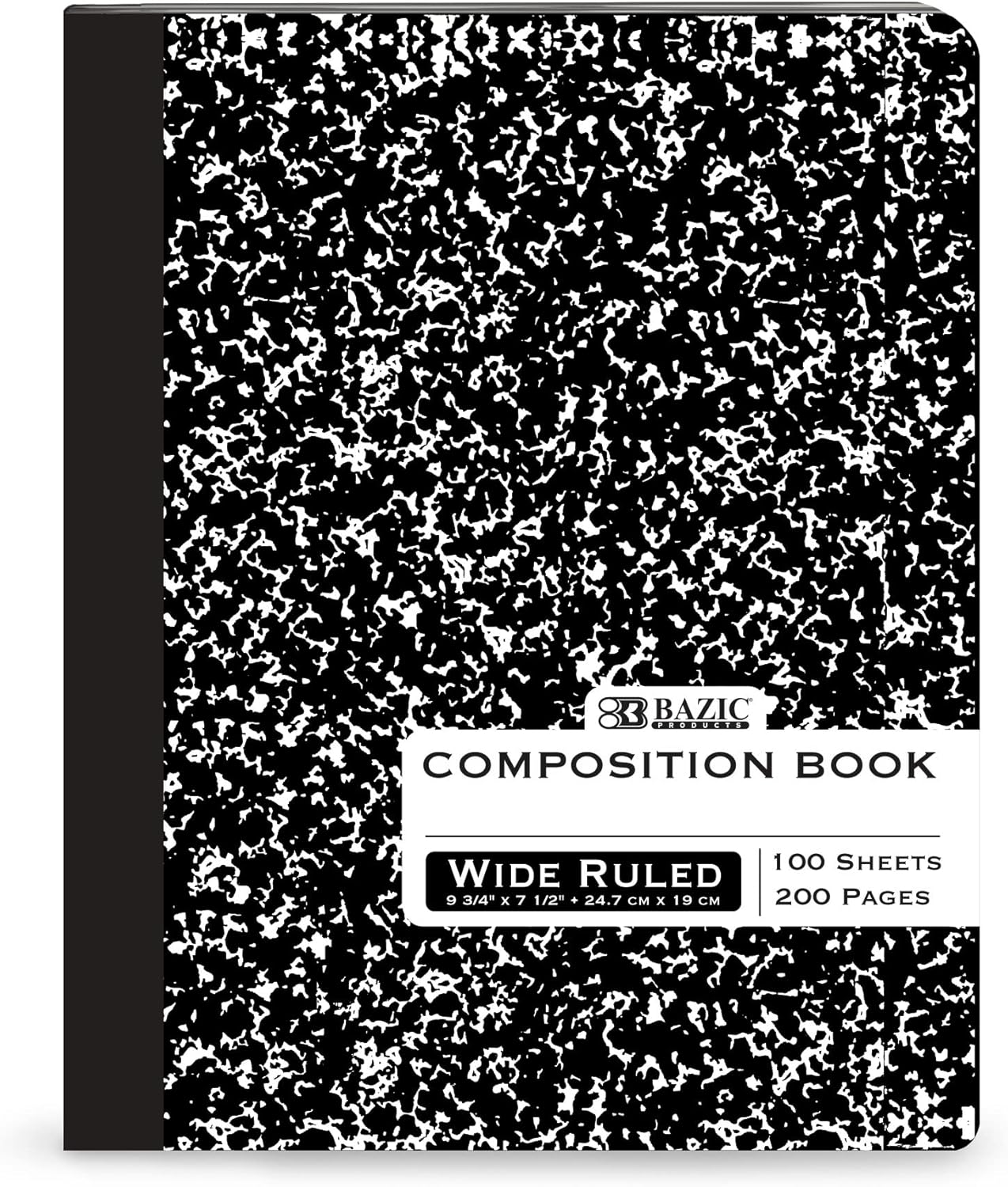 BAZIC Wide Ruled Black Marble Notebook - 100 Sheets