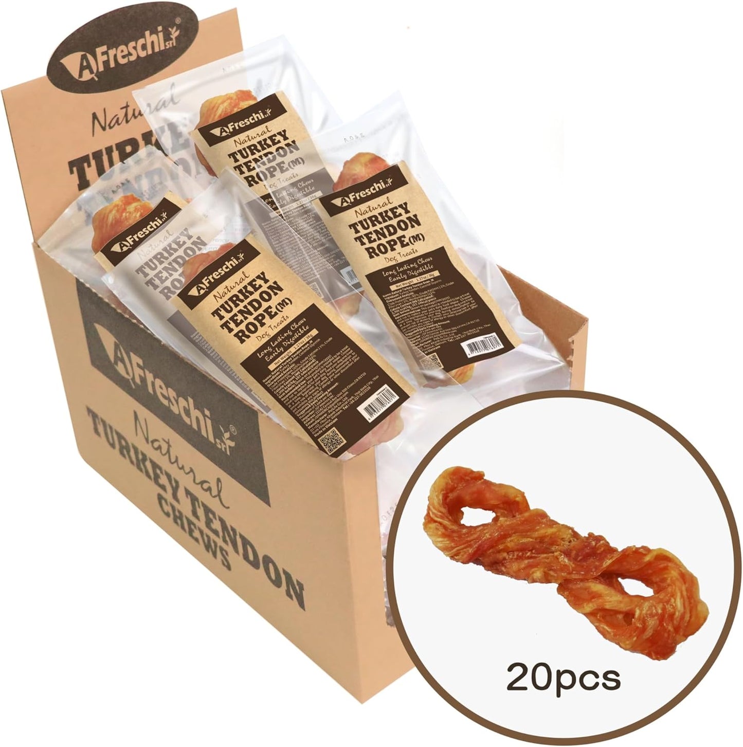 USA Turkey Tendon Dog Treats | Hypoallergenic & Rawhide-Free | 20 Units