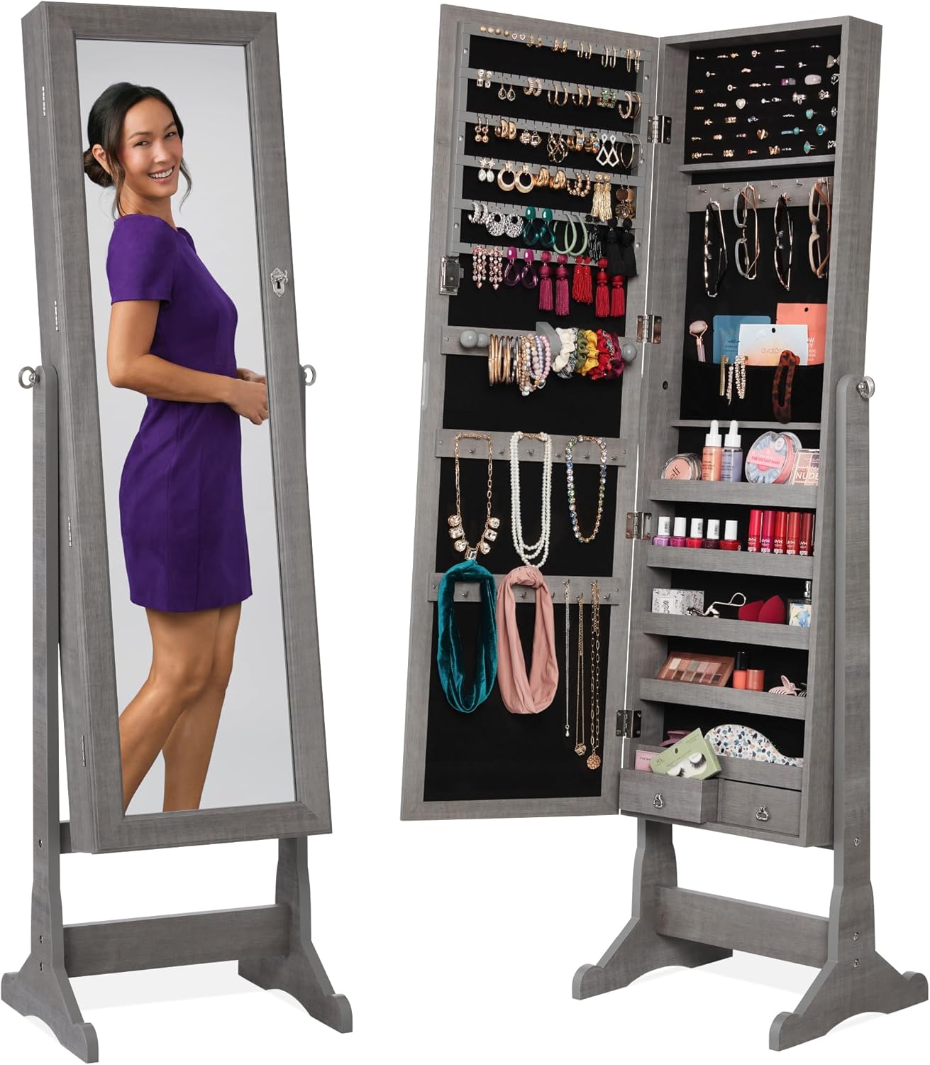 Freestanding Jewelry Armoire Cabinet with Full Length Mirror