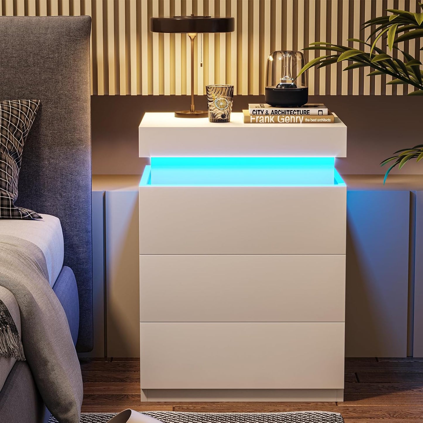 ADORNEVE Nightstand with Charging Station and LED Lights for Bedroom