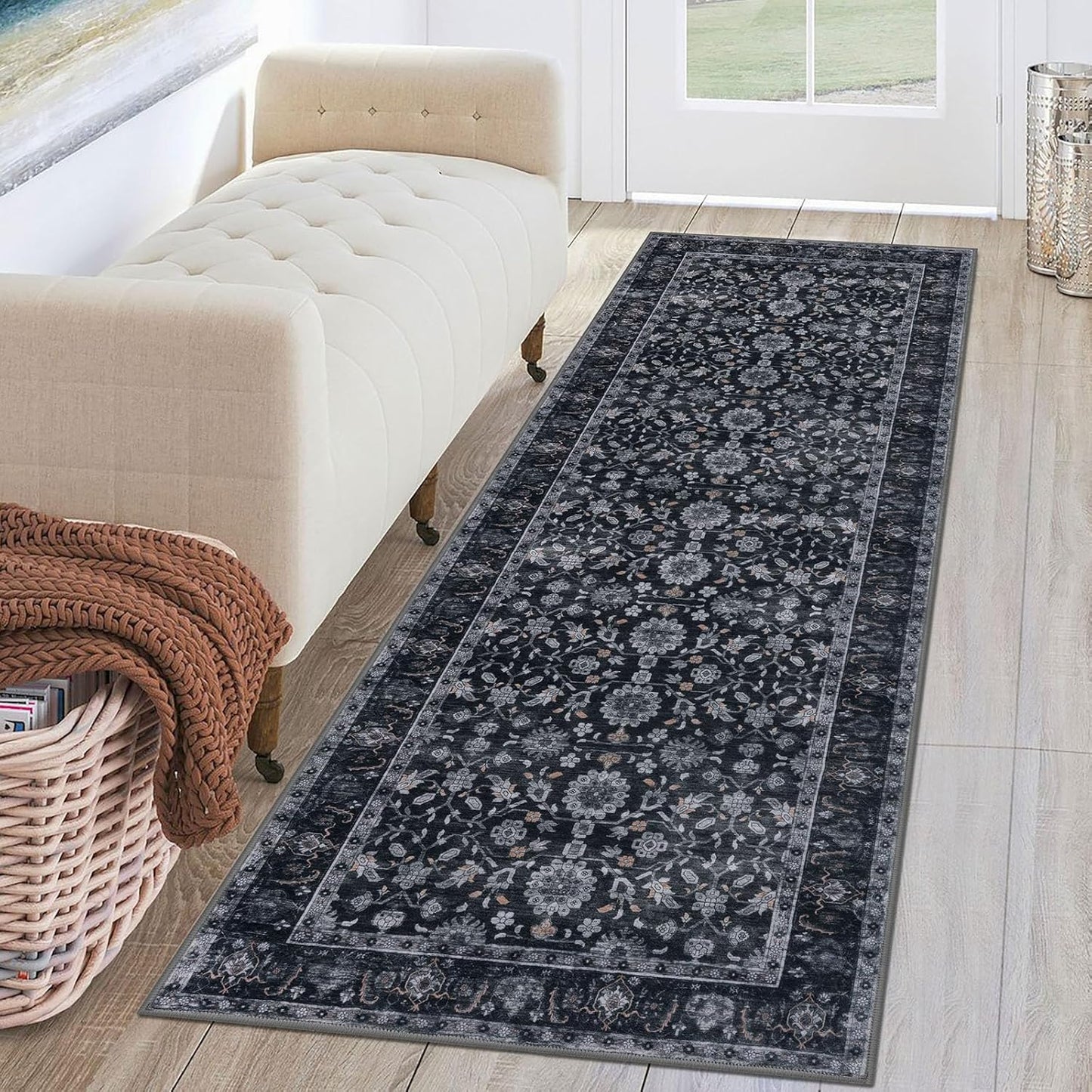 KUTA Runners for Hallways 2x6, Vintage Floral Non-Slip Rug