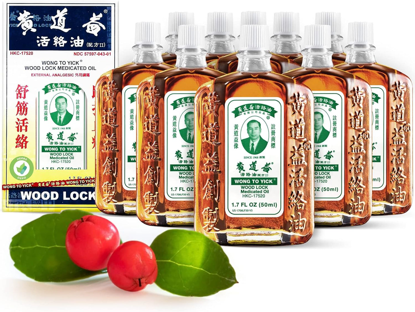 Wong to Yick Wood Lock Medicated Oil for Pain Relief 10 Pack