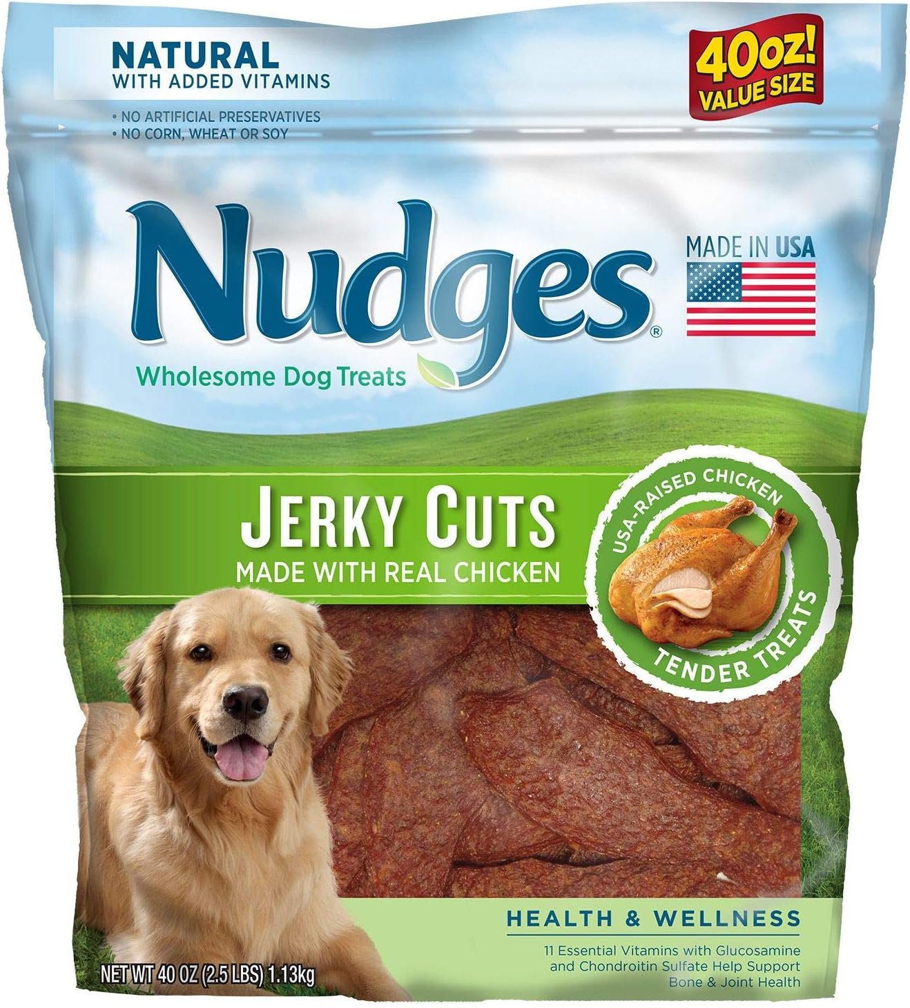 Nudges Health Wellness Chicken Jerky Dog Treats for Happy Pets
