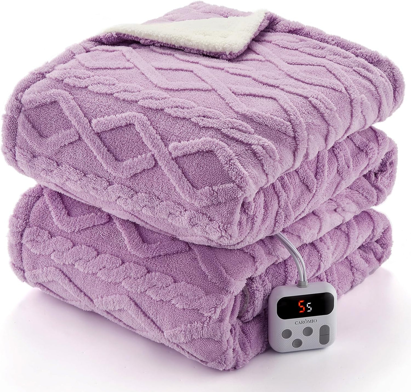 CAROMIO Electric Blanket Twin Size - Thick Sherpa Heated Comfort