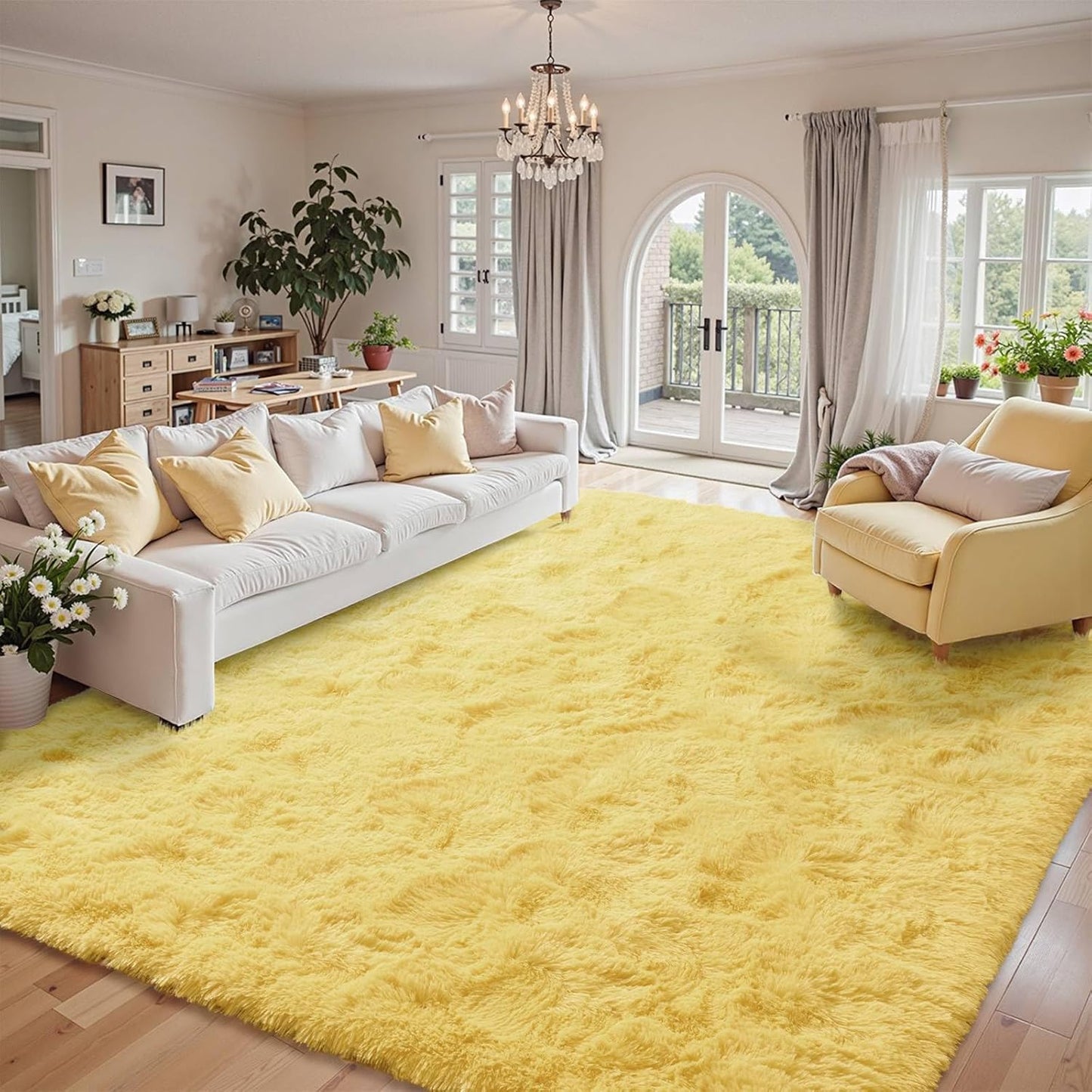 9x12 Area Rugs for Living Room Shag Fluffy Rug in Light Yellow