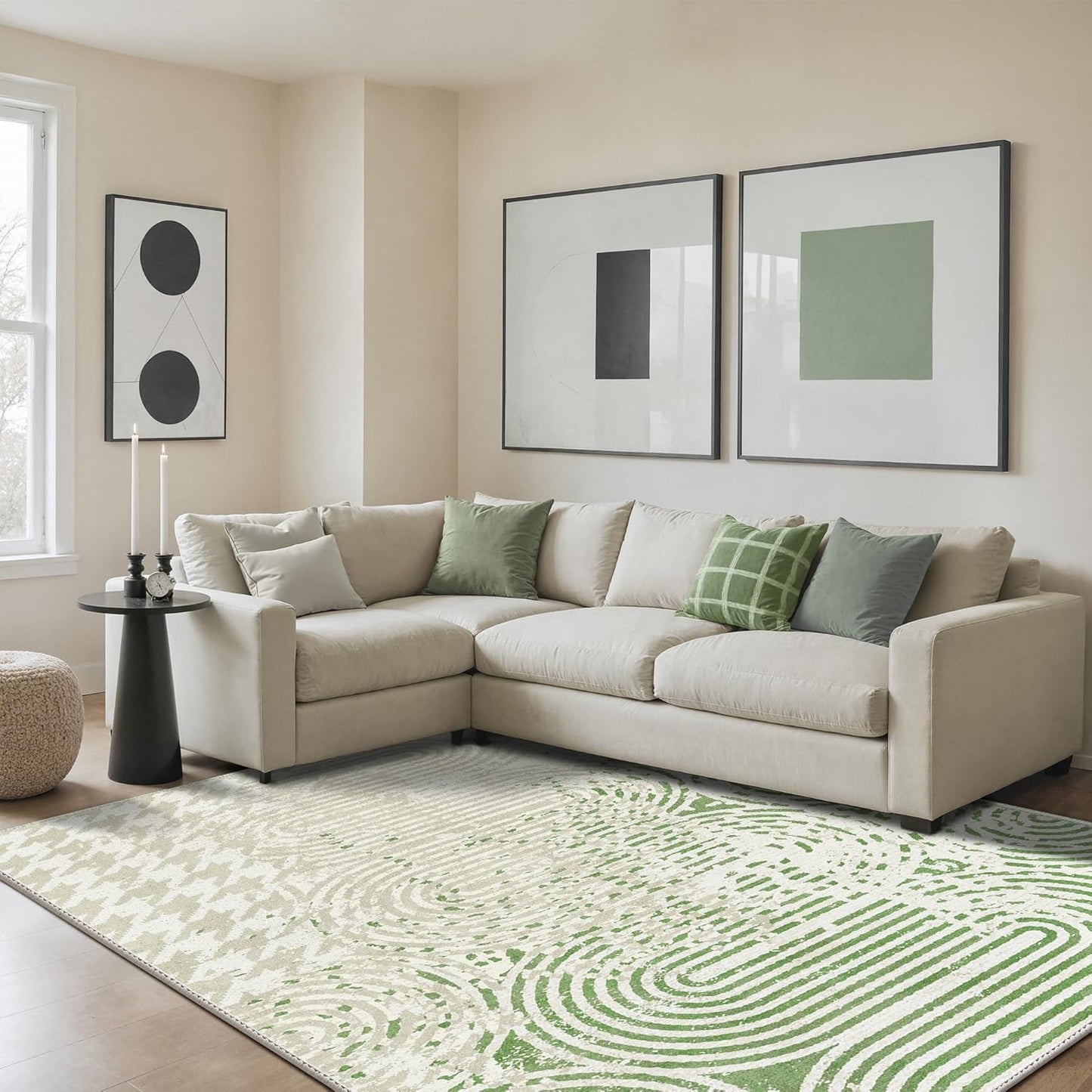 Bavni Washable Rug 6x9 Sage Cream Abstract Area Rug for Home