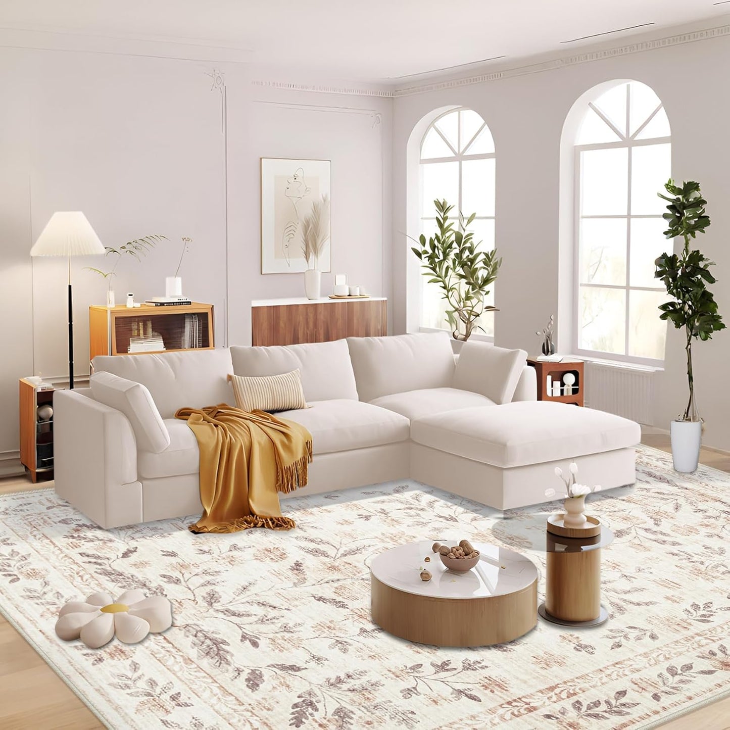 Boho Floral Area Rug 8x10 for Living Room and Bedroom Use