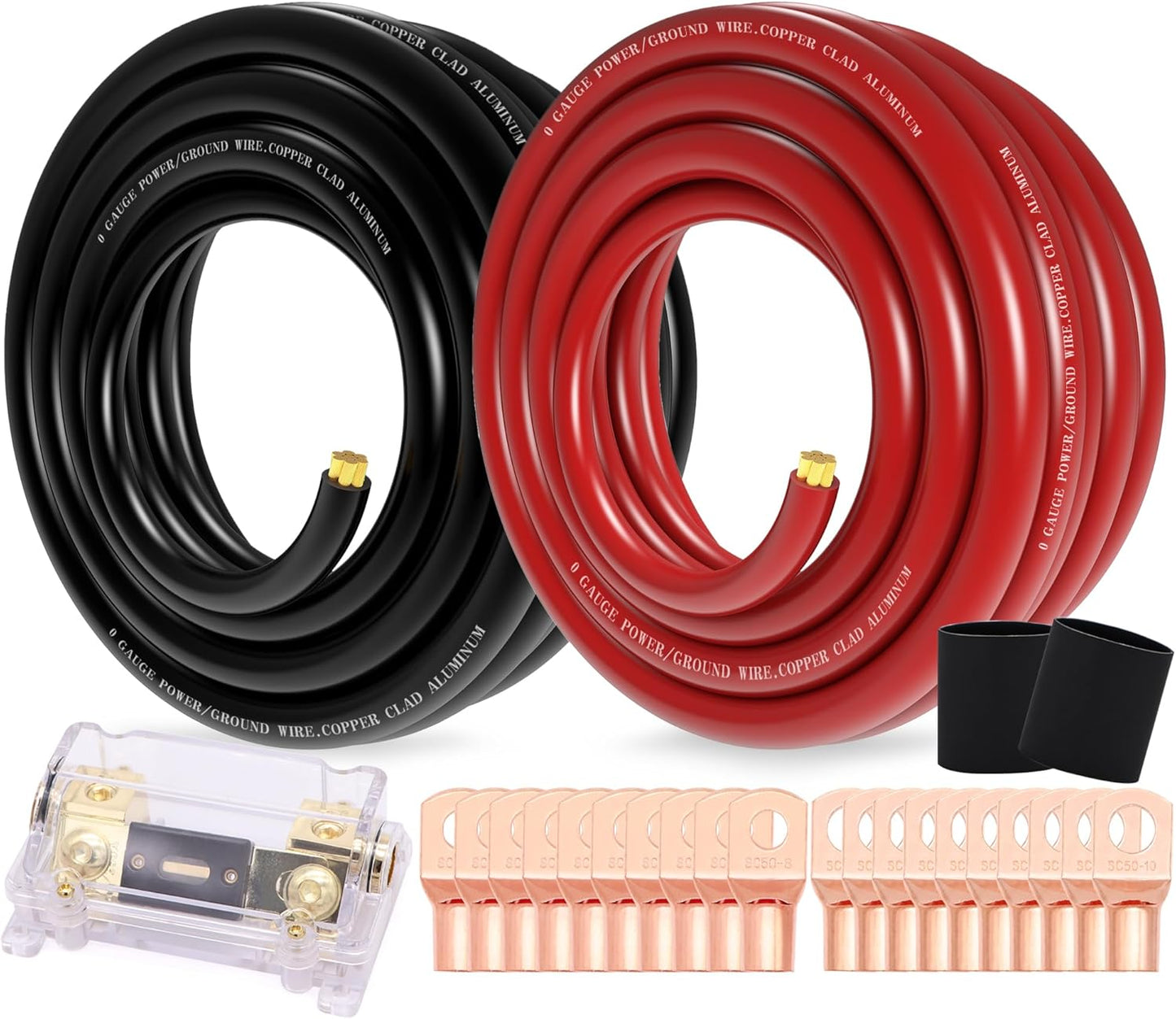 1/0 Gauge Wire Copper Clad Aluminum Power & Ground Cable Set