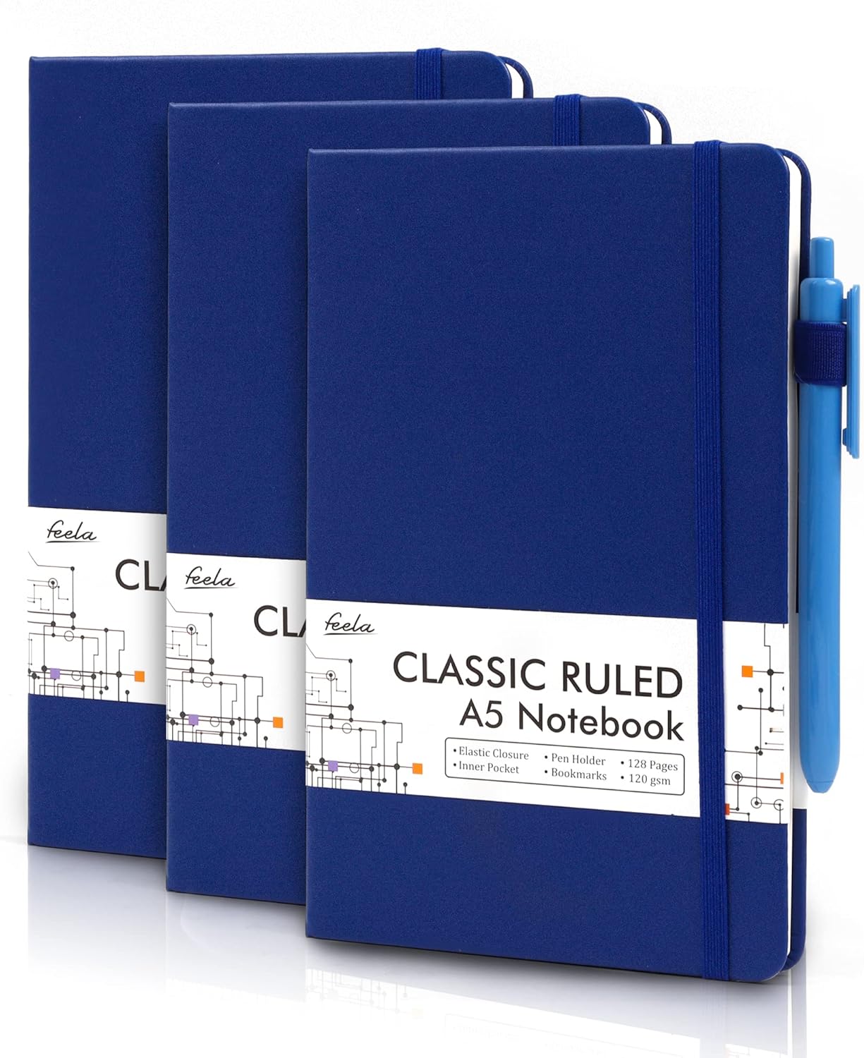 feela 3 Pack A5 Journals Set with Pens