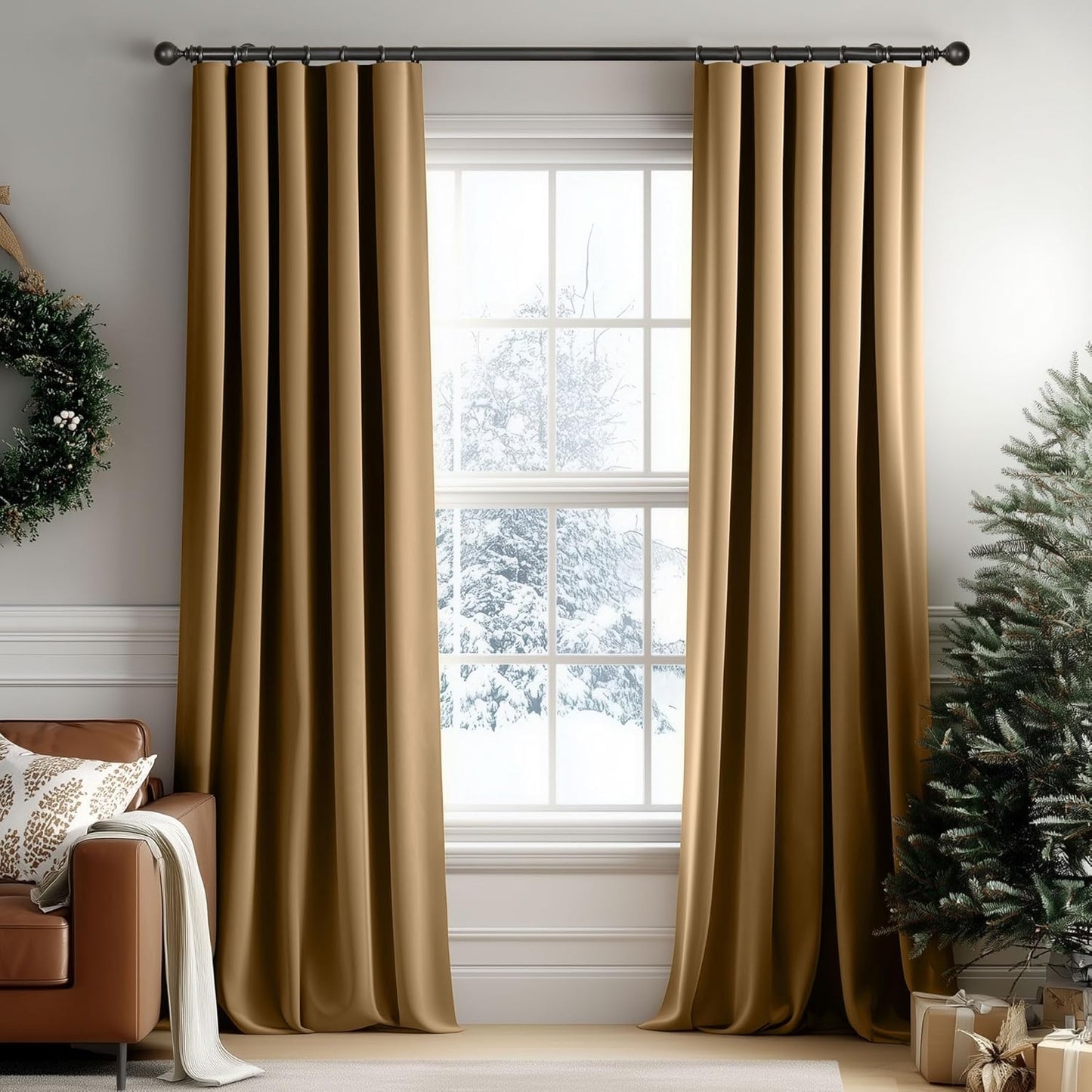 Beauoop Golden Brown Velvet Curtains for Luxury Room Darkening
