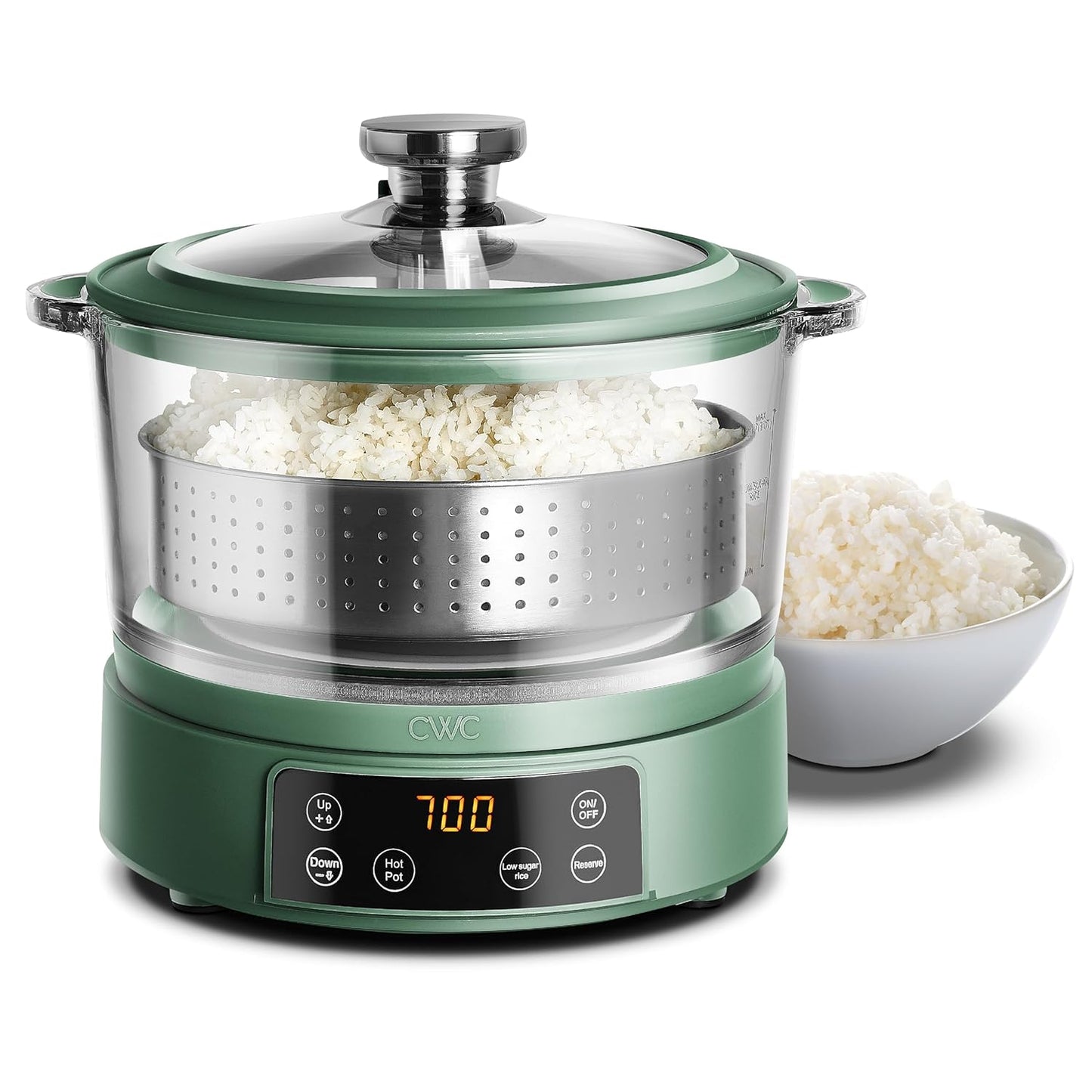COOK WITH COLOR 3L Glass Low Carb Rice Cooker for Healthy Meals