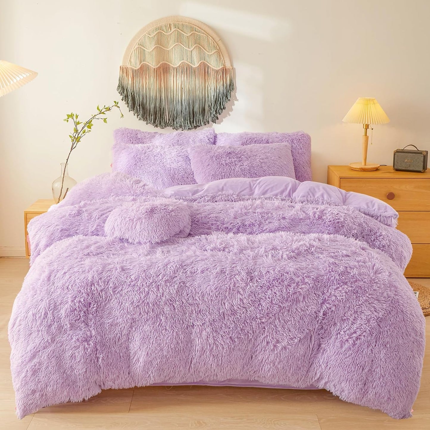 Shaggy Lavender Comforter Cover Queen Set for Cozy Bedrooms
