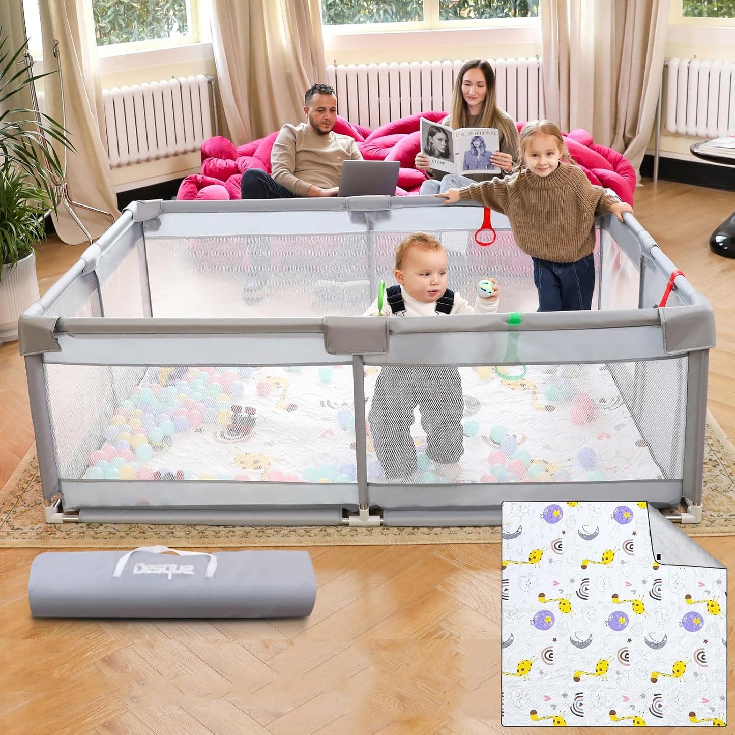 Baby Playpen for Toddlers 47in Sturdy Safety Play Yard