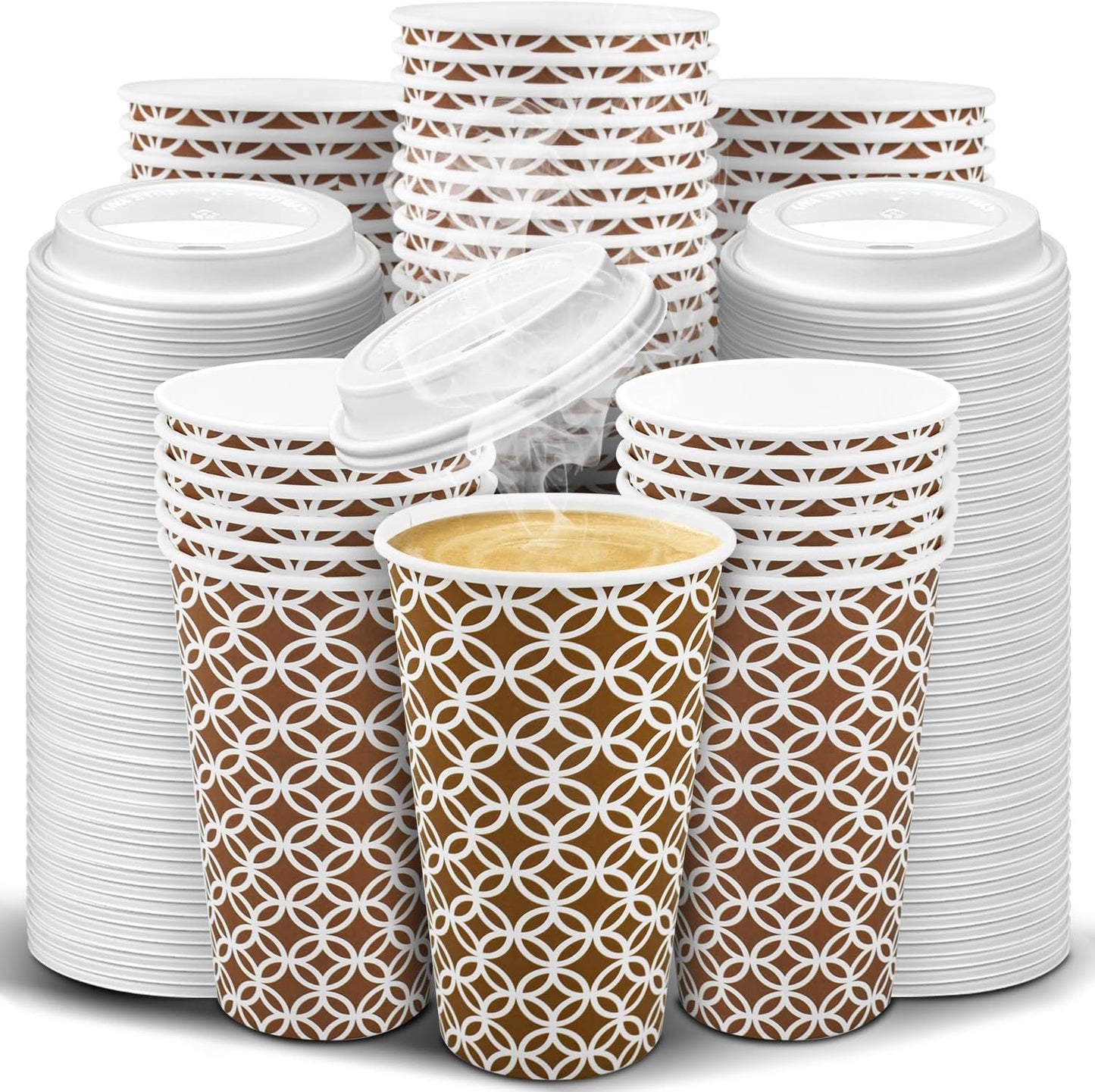 Brown Ginkgo 16 oz To Go Coffee Cups w/ Lids - Travel-Friendly