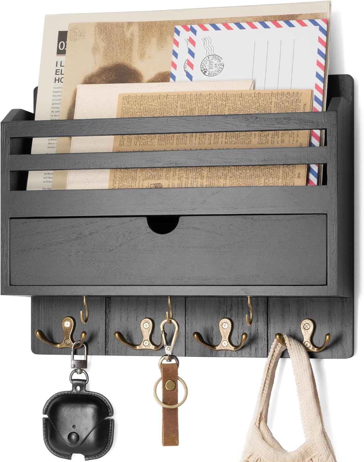 Rebee Vision Decorative Mail Organizer with Key Hooks and Drawer