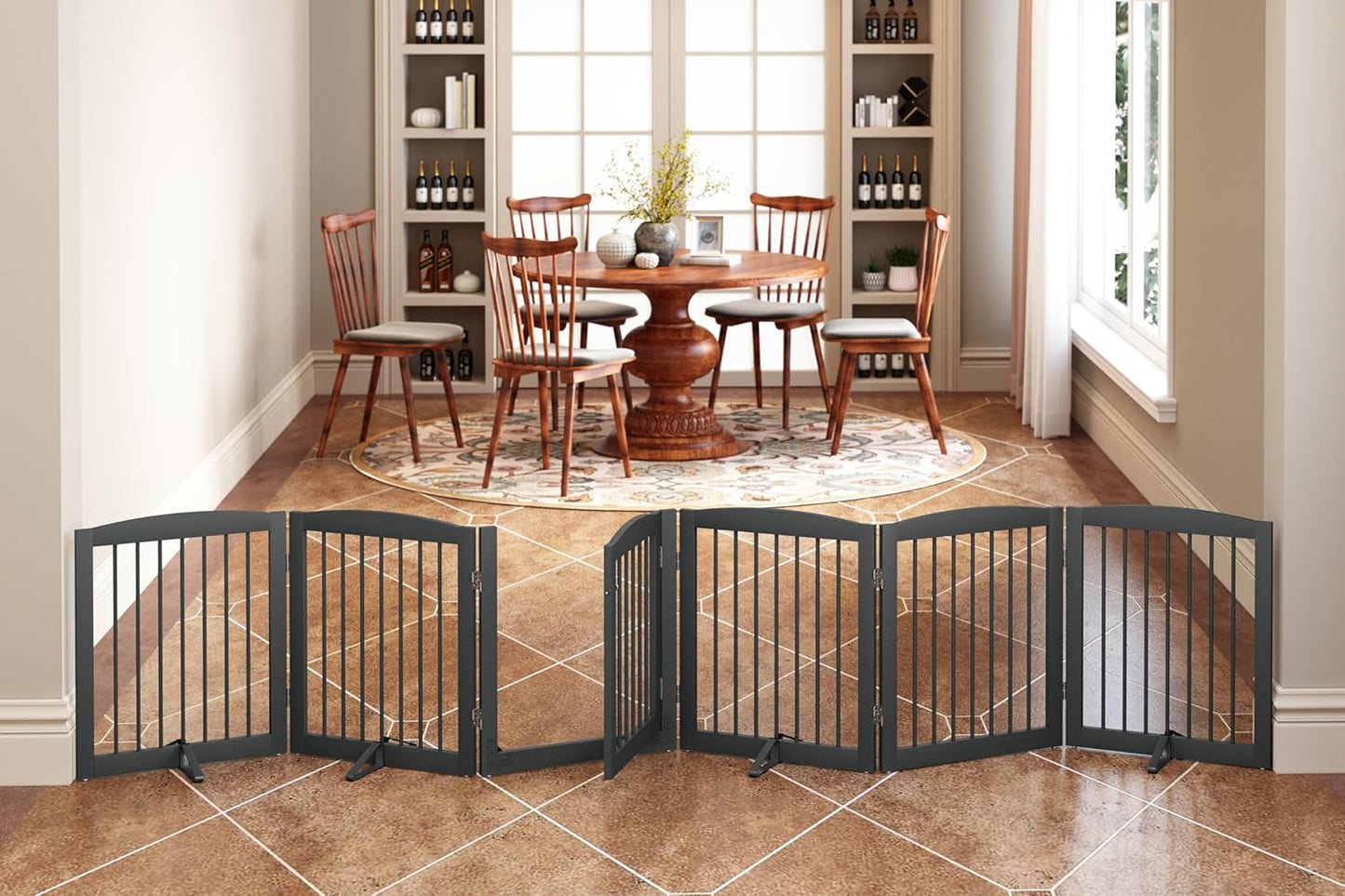 Freestanding Pet Gates with Walk Through Door for Dogs and More