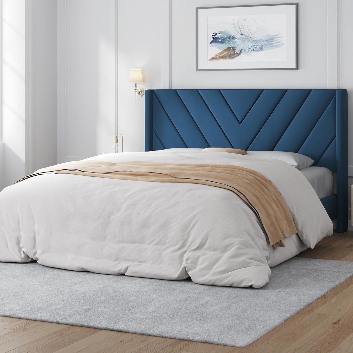 Yaheetech Queen Bed Frame with Wing Side and Tufted Headboard