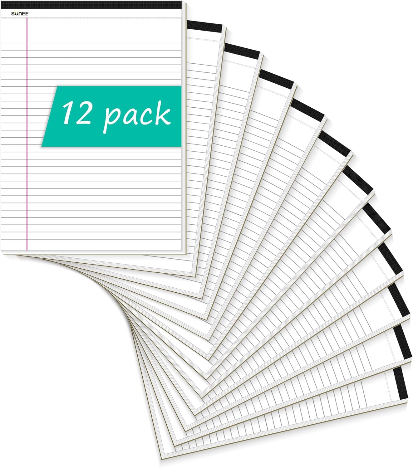 SUNEE Legal Pads 12-Pack: Wide Ruled To-Do List Notepads