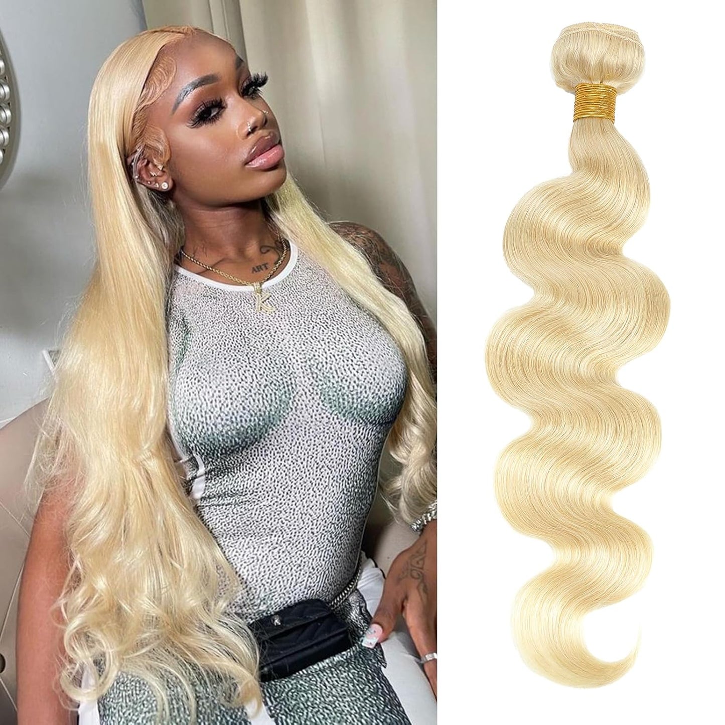 613 Bundles Human Hair 24 Inch - 12A Blonde Body Wave Extensions