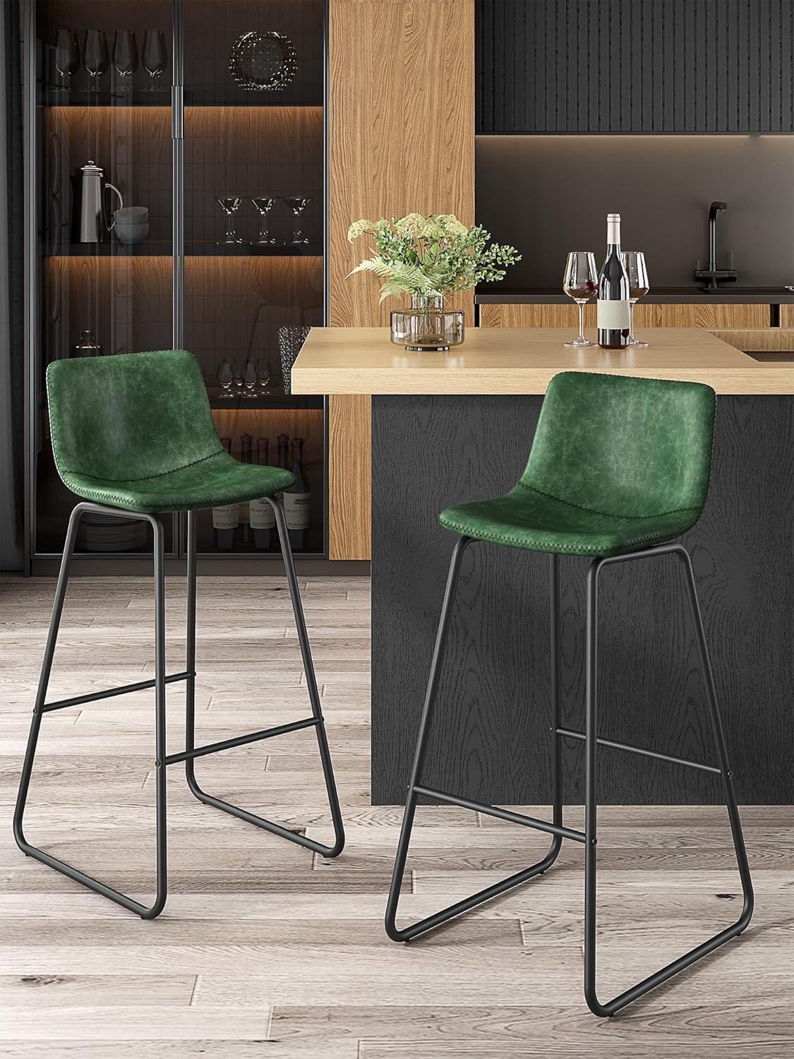 Modern Faux Leather Bar Stools Set of 2 for Kitchen Island