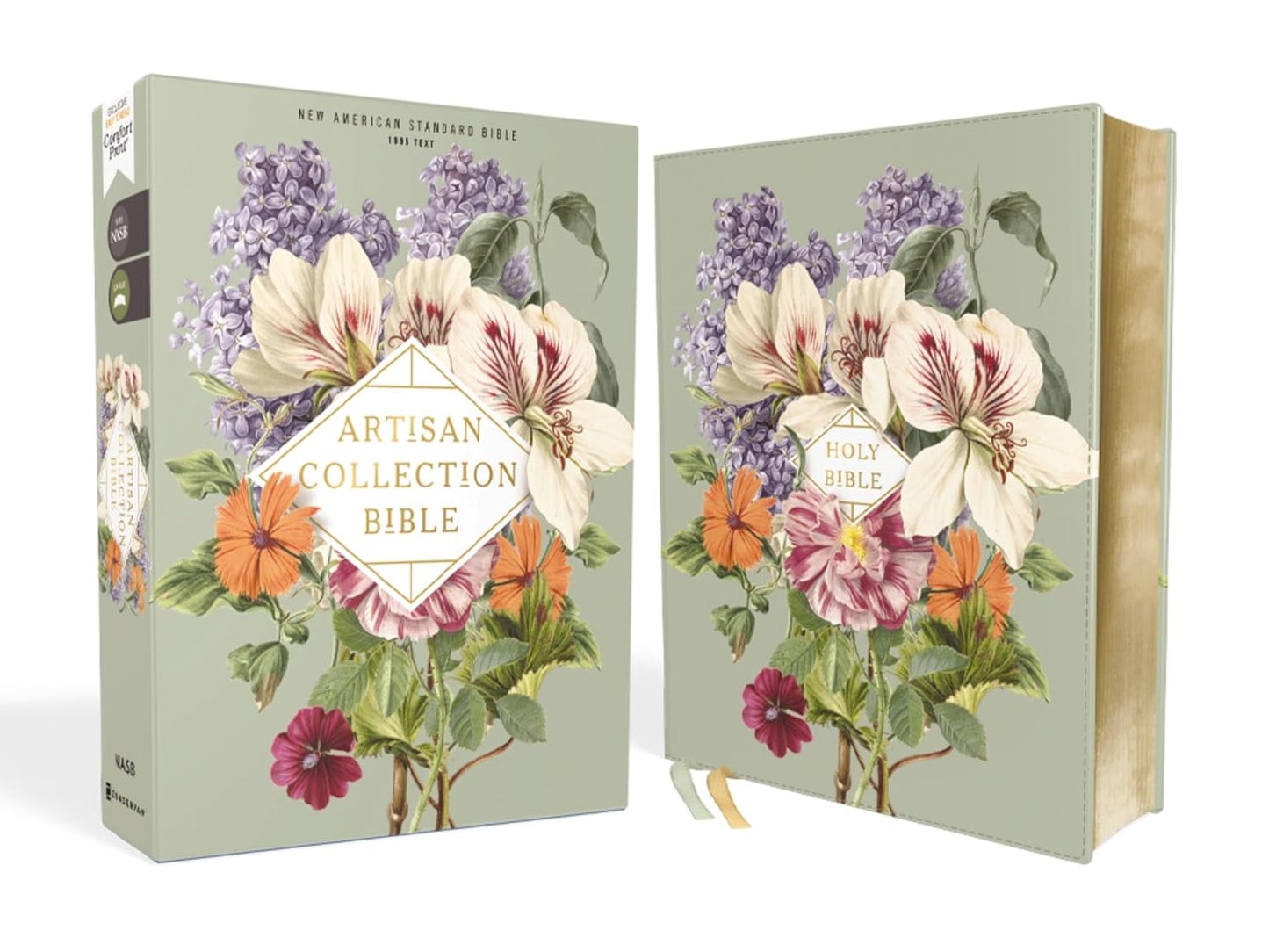 NASB Artisan Collection Bible in Leathersoft Sage Floral Design