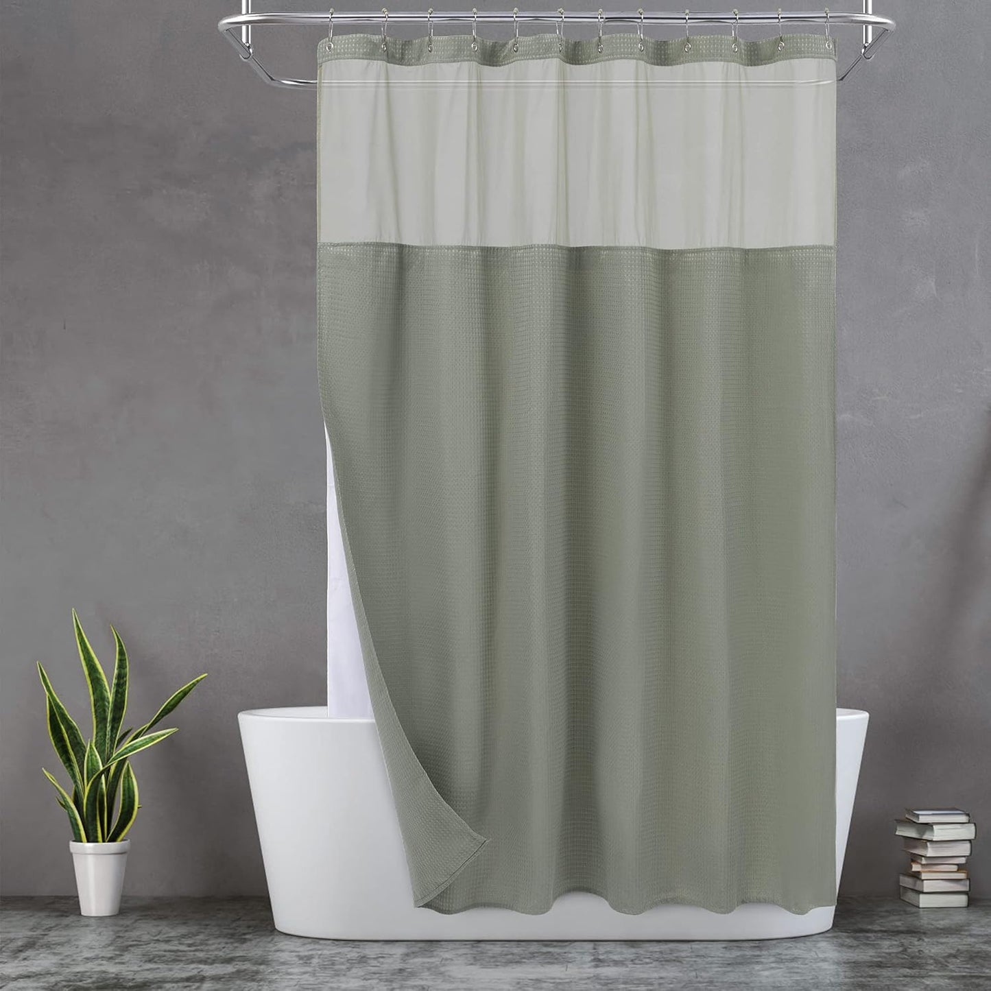 Extra Long Waffle Weave Shower Curtain with Liner & Hooks Set