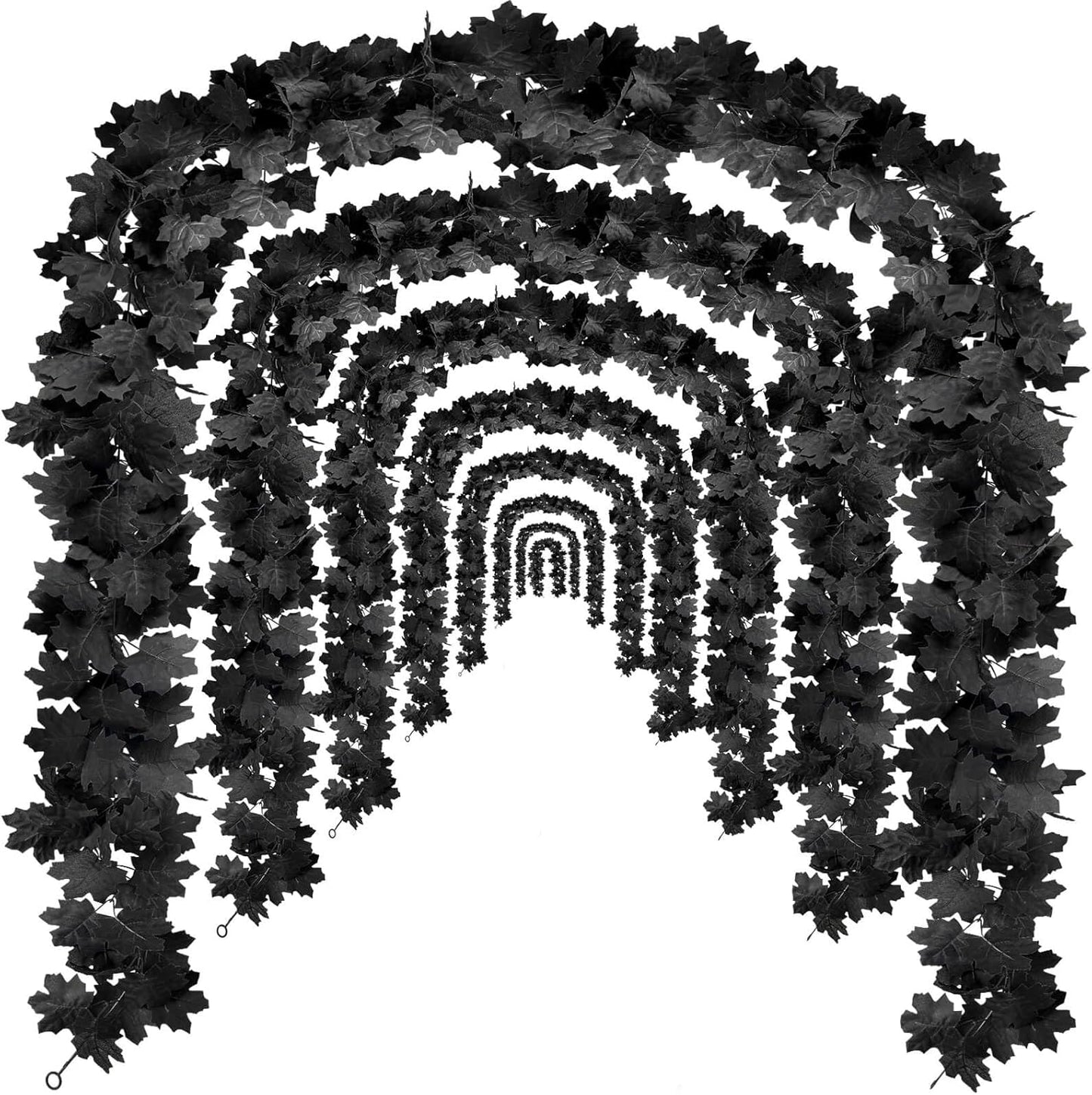 Black Leaf Garland for Halloween Decor - 8PCS Maple Vines