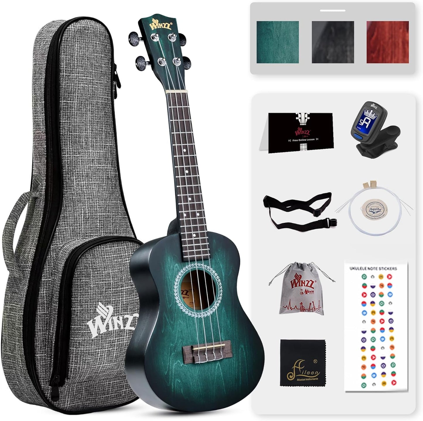 Hand Rubbed Concert Ukulele Vintage Hawaiian Uke 23 in Dark Green
